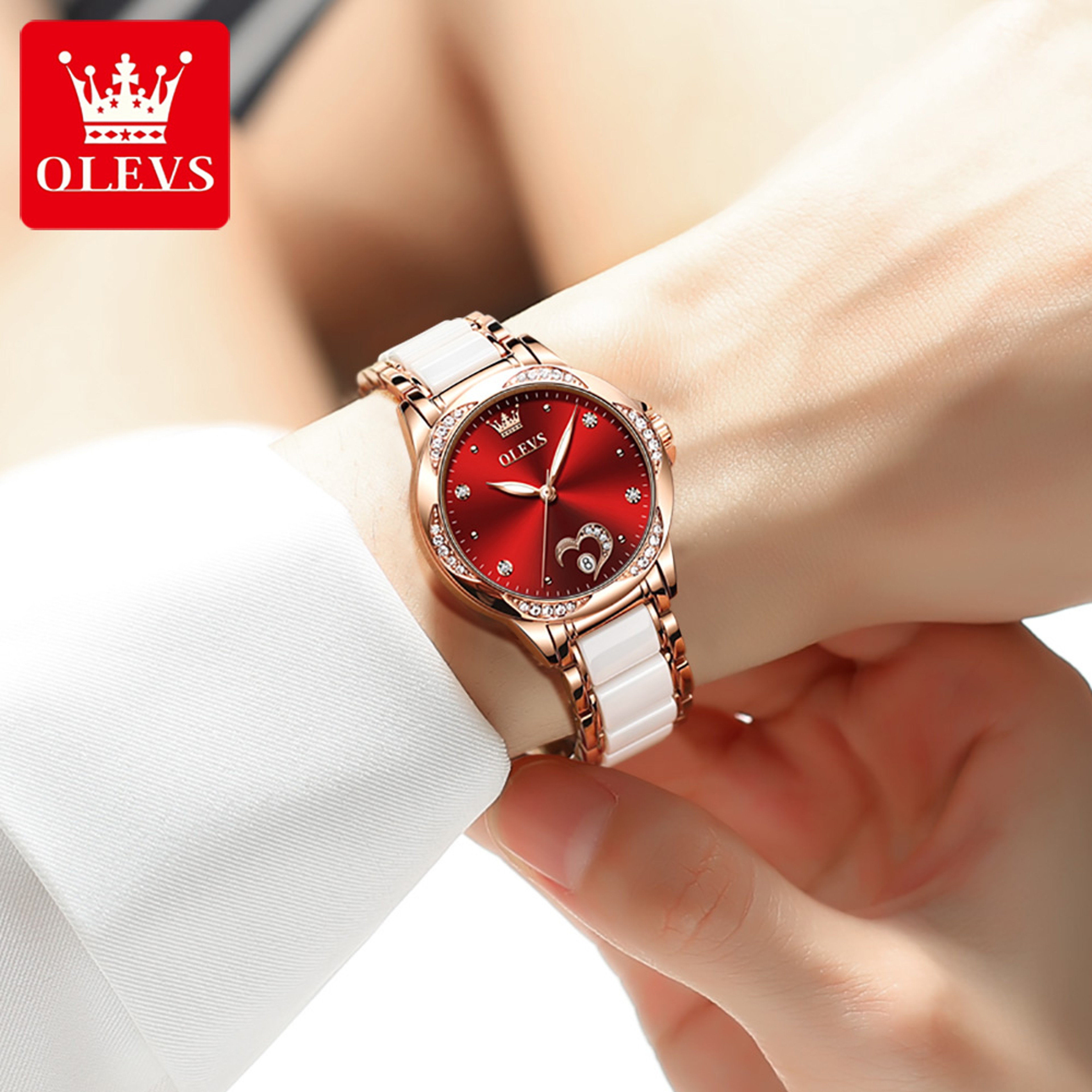 Women's Automatic Mechanical Watch with Ceramic Band and Date Display – view 3