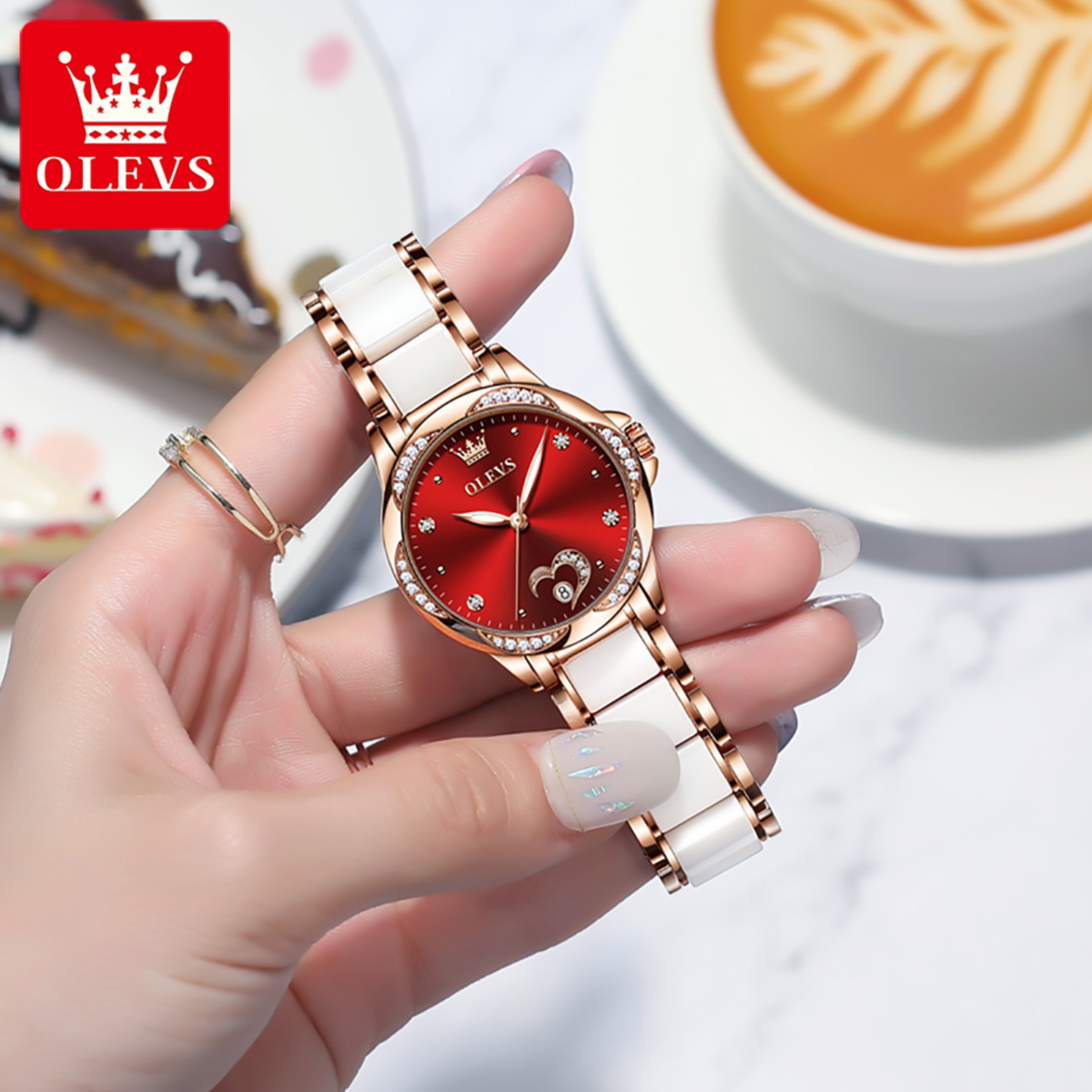 Women's Automatic Mechanical Watch with Ceramic Band and Date Display – view 4
