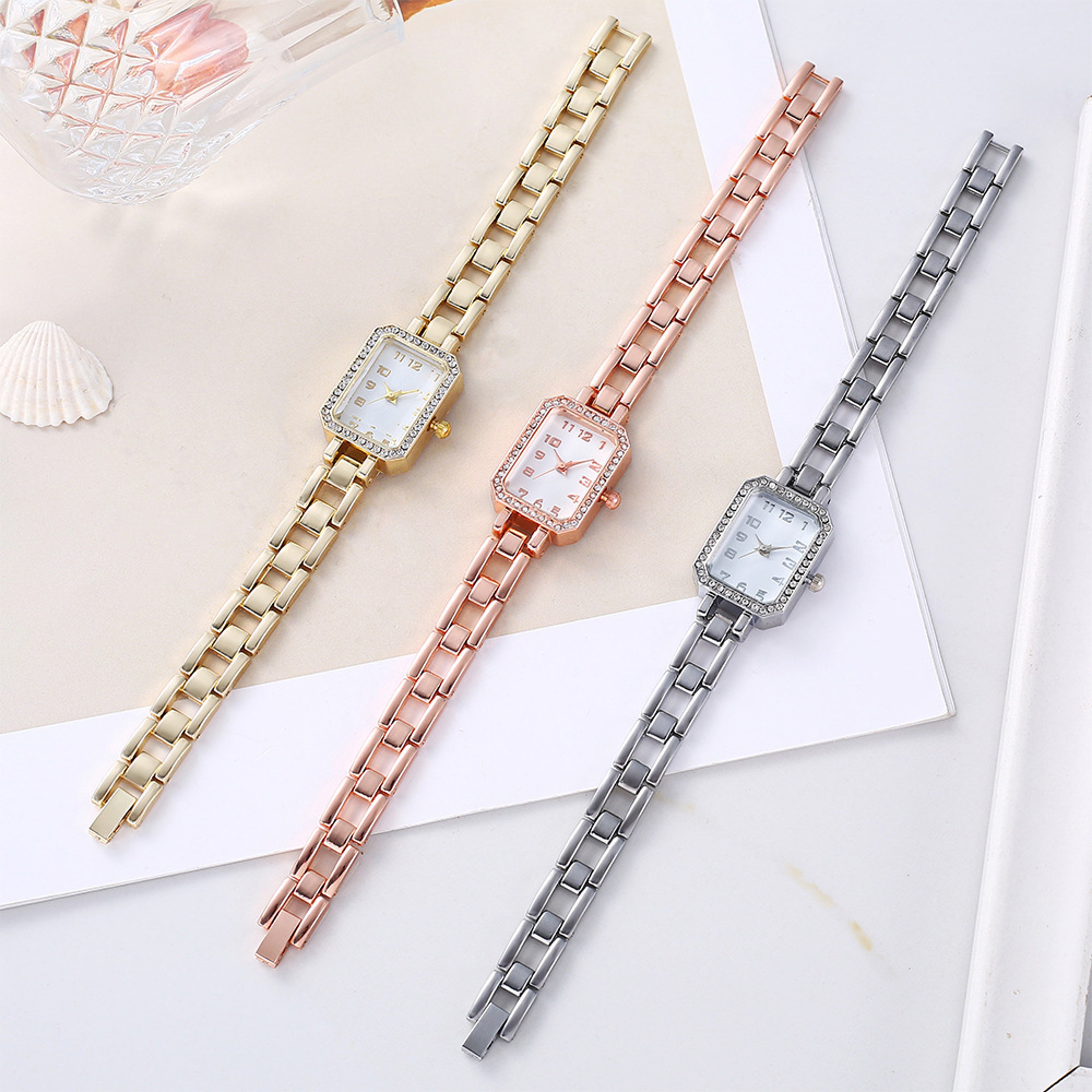 Women's Rectangular Quartz Watch with Stainless Steel Band and Arabic Numerals – view 5