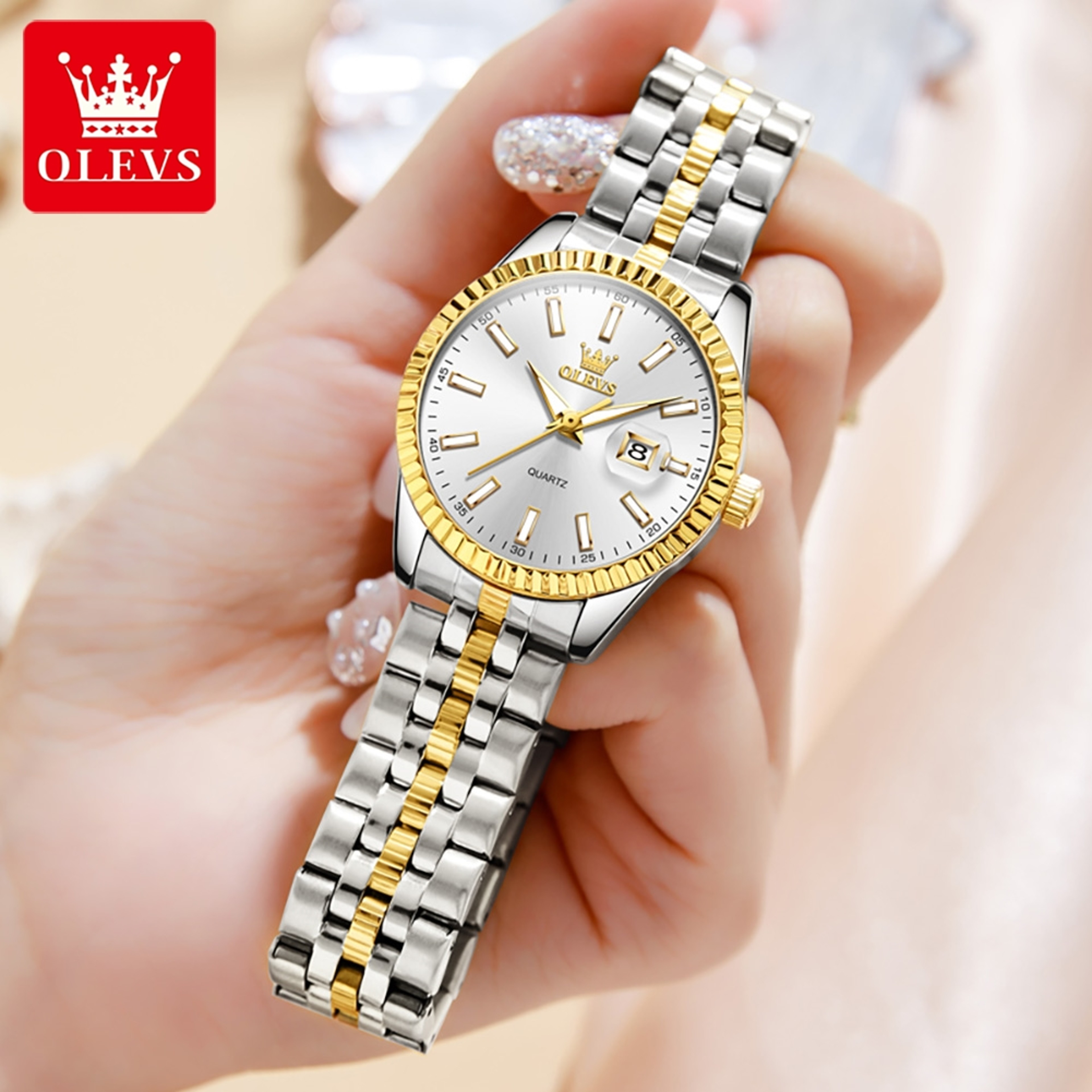 Women's Stainless Steel Quartz Watch with Luminous Dial and Auto Date – view 3