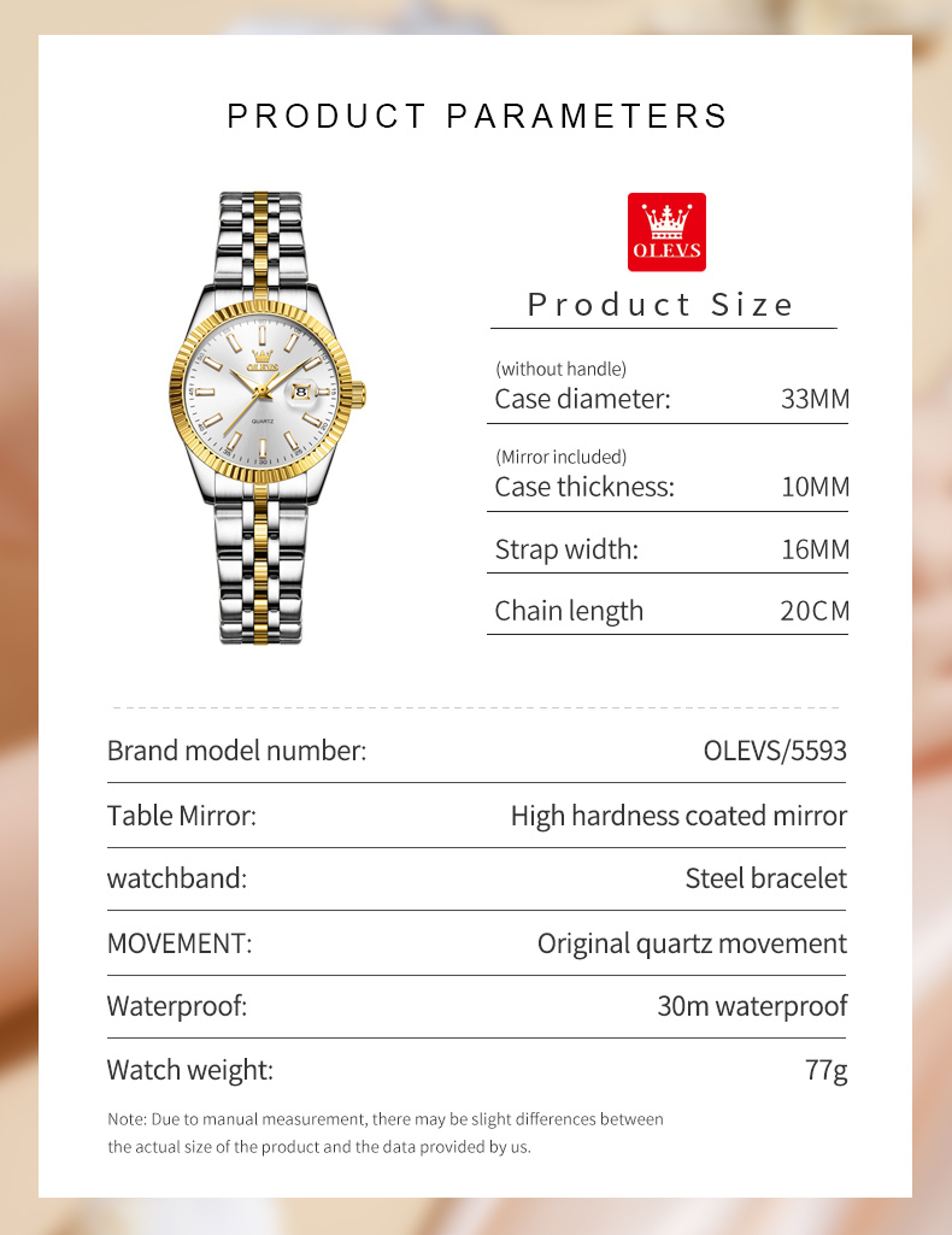 Women's Stainless Steel Quartz Watch with Luminous Dial and Auto Date – view 5