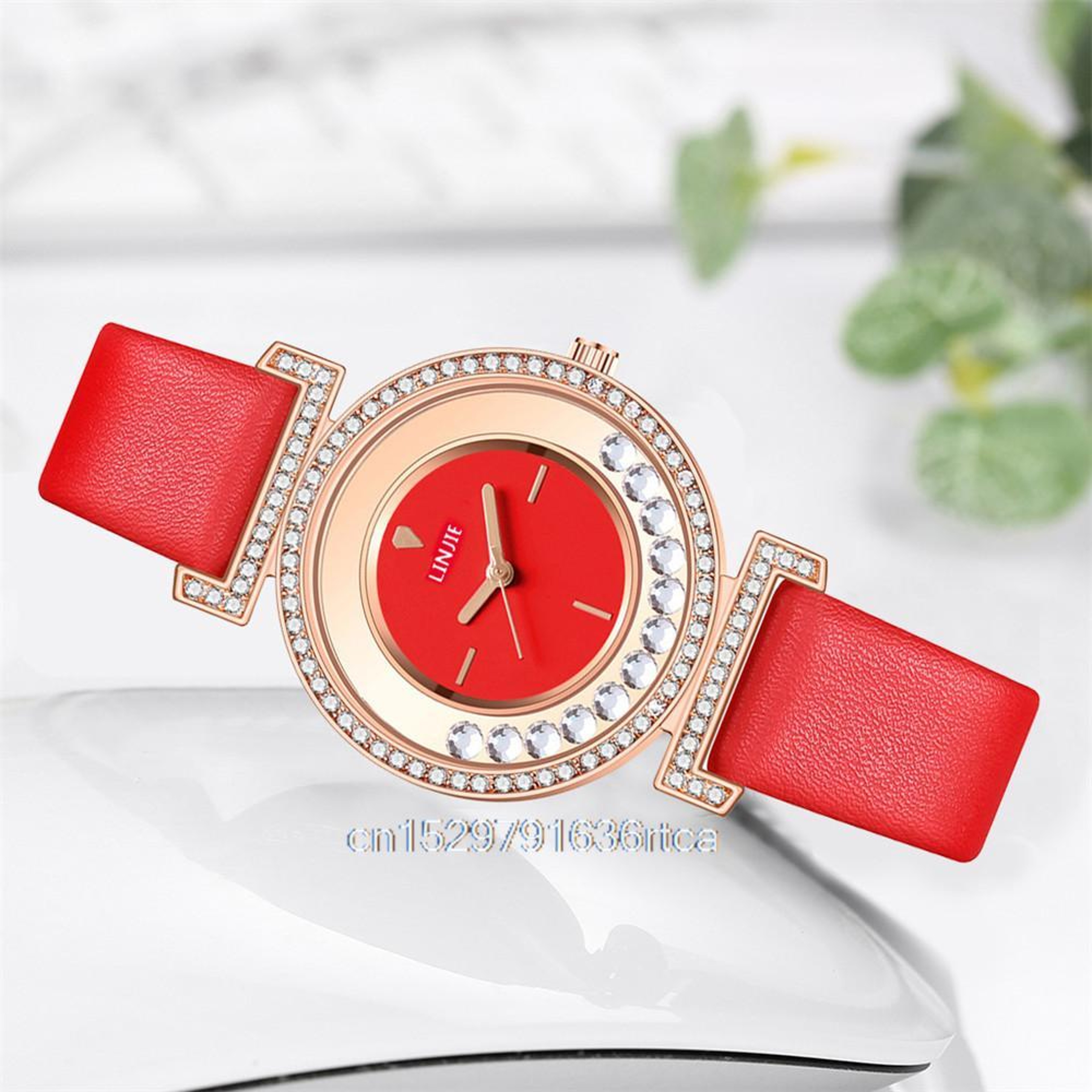 Women's Minimalist Quartz Watch with Diamond-Style Dial and Leather Strap – view 2