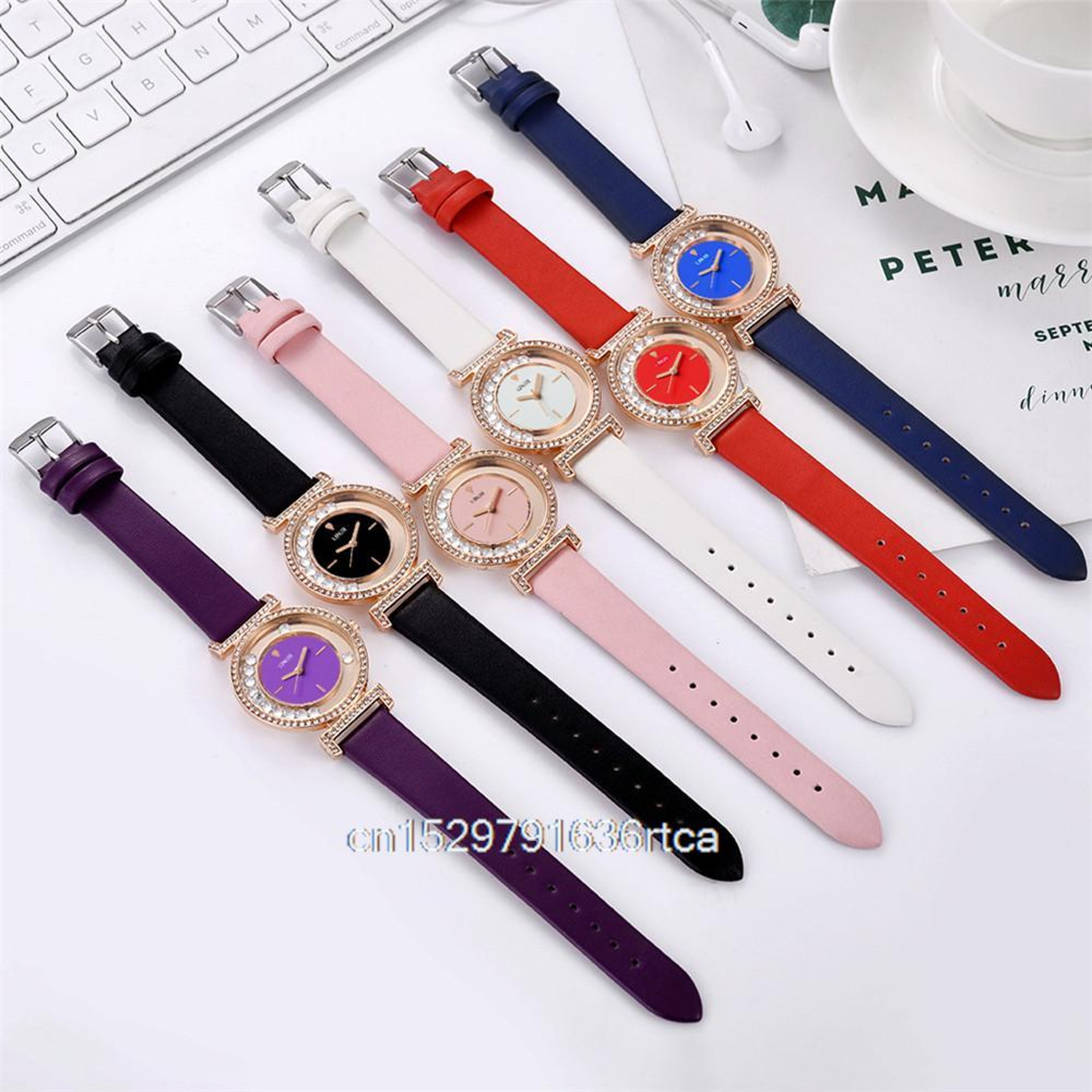 Women's Minimalist Quartz Watch with Diamond-Style Dial and Leather Strap – view 5