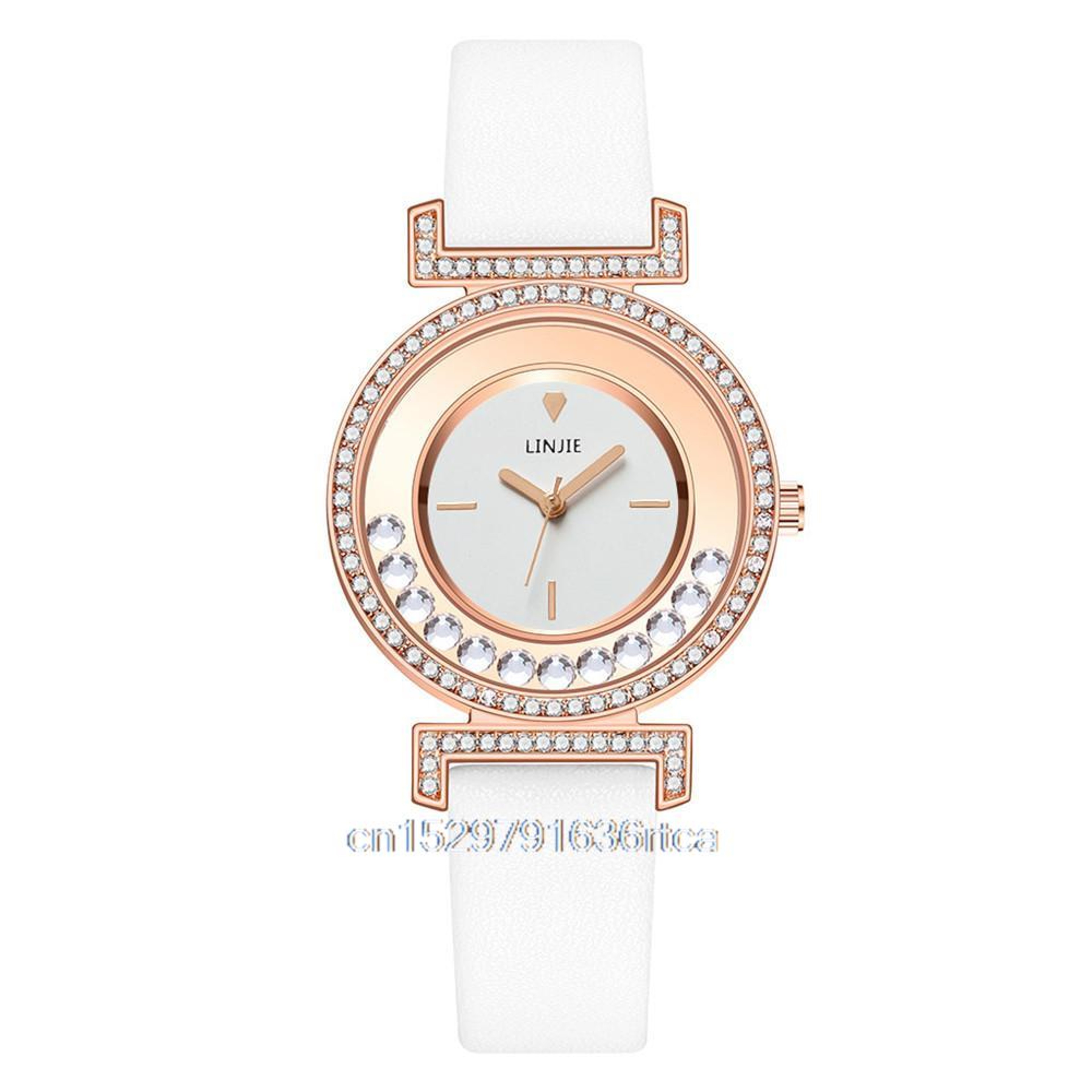 Women's Minimalist Quartz Watch with Diamond-Style Dial and Leather Strap – view 7