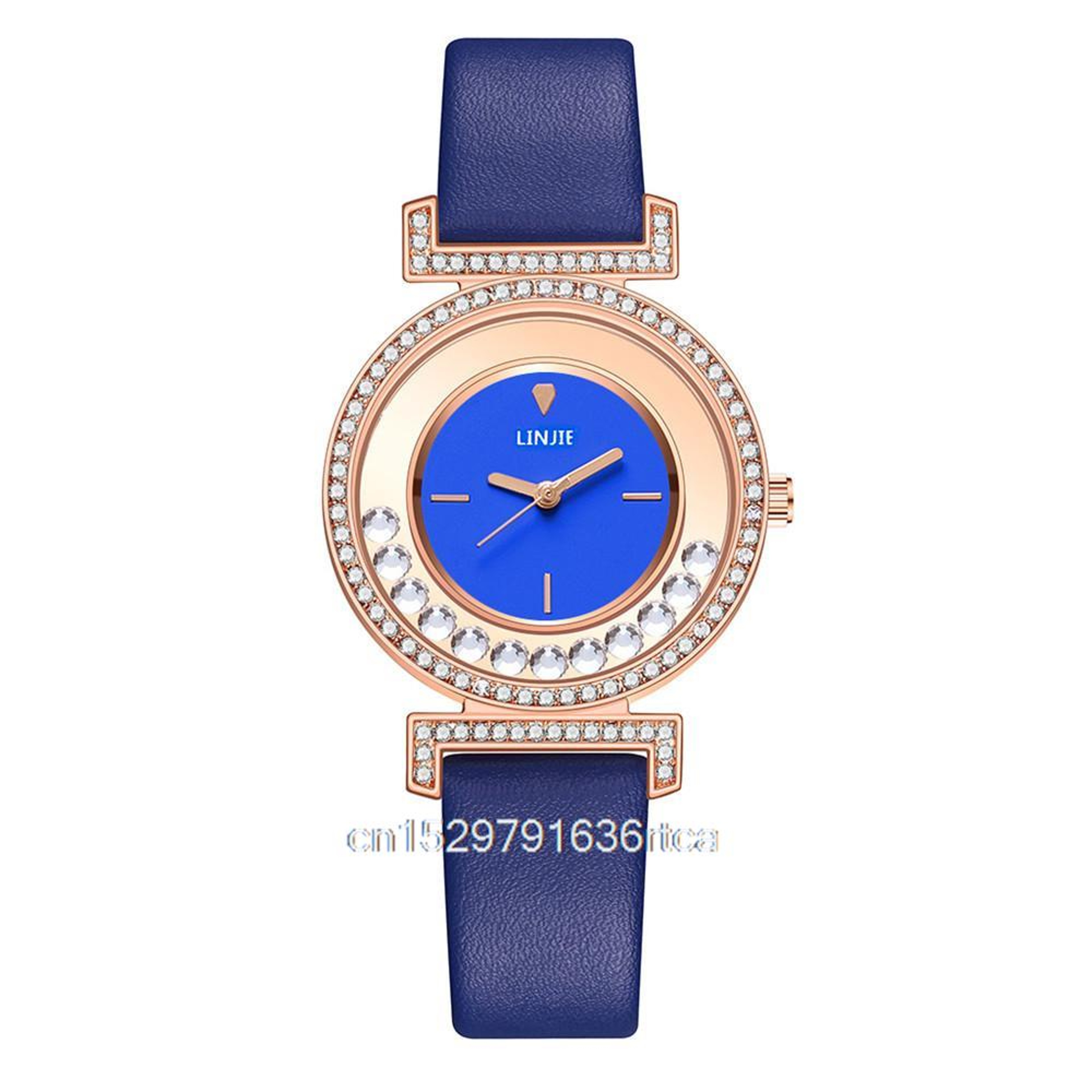 Women's Minimalist Quartz Watch with Diamond-Style Dial and Leather Strap – view 11