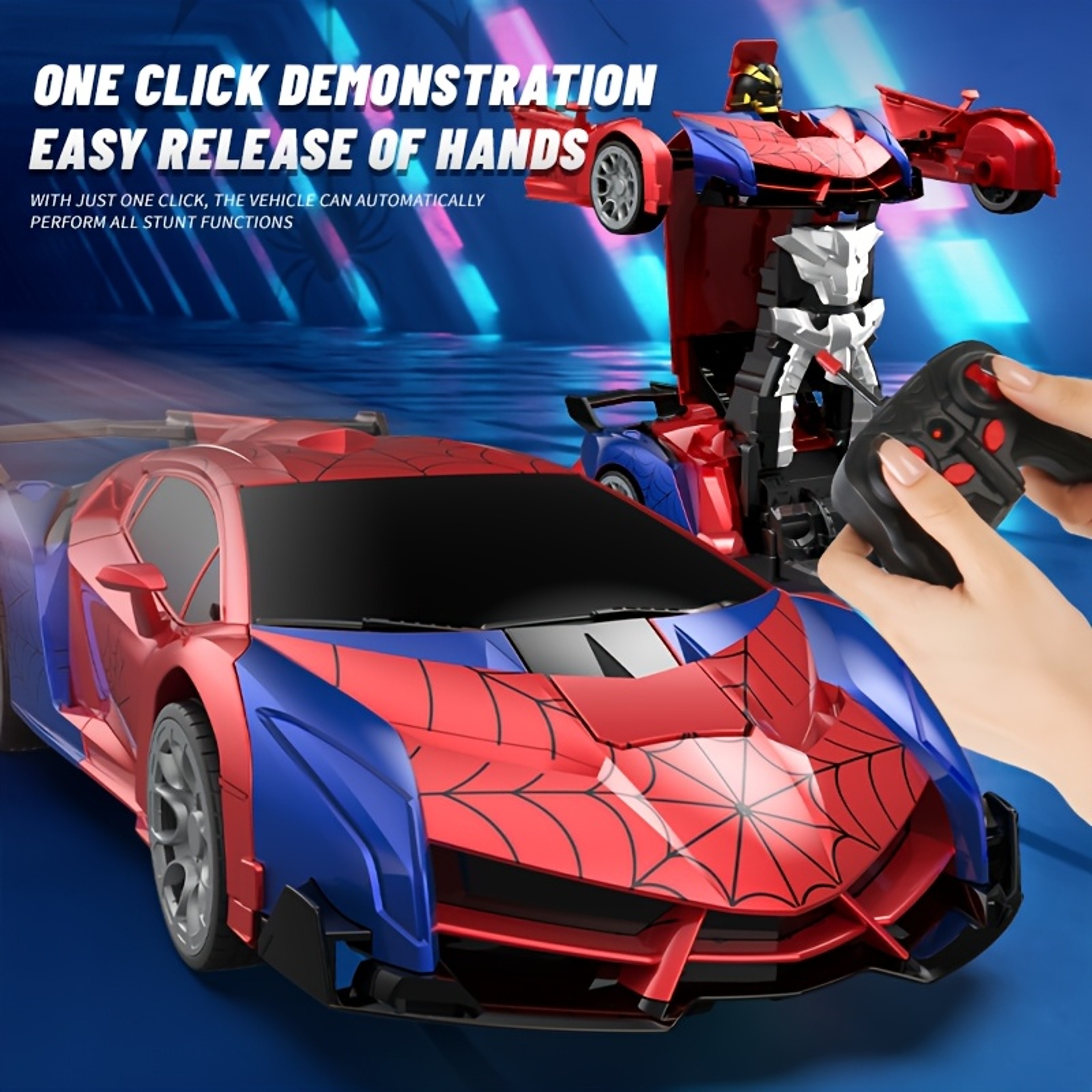 Scale Transforming RC Car with 360° Spins LED Lights and 2.4GHz Remote Control – view 4