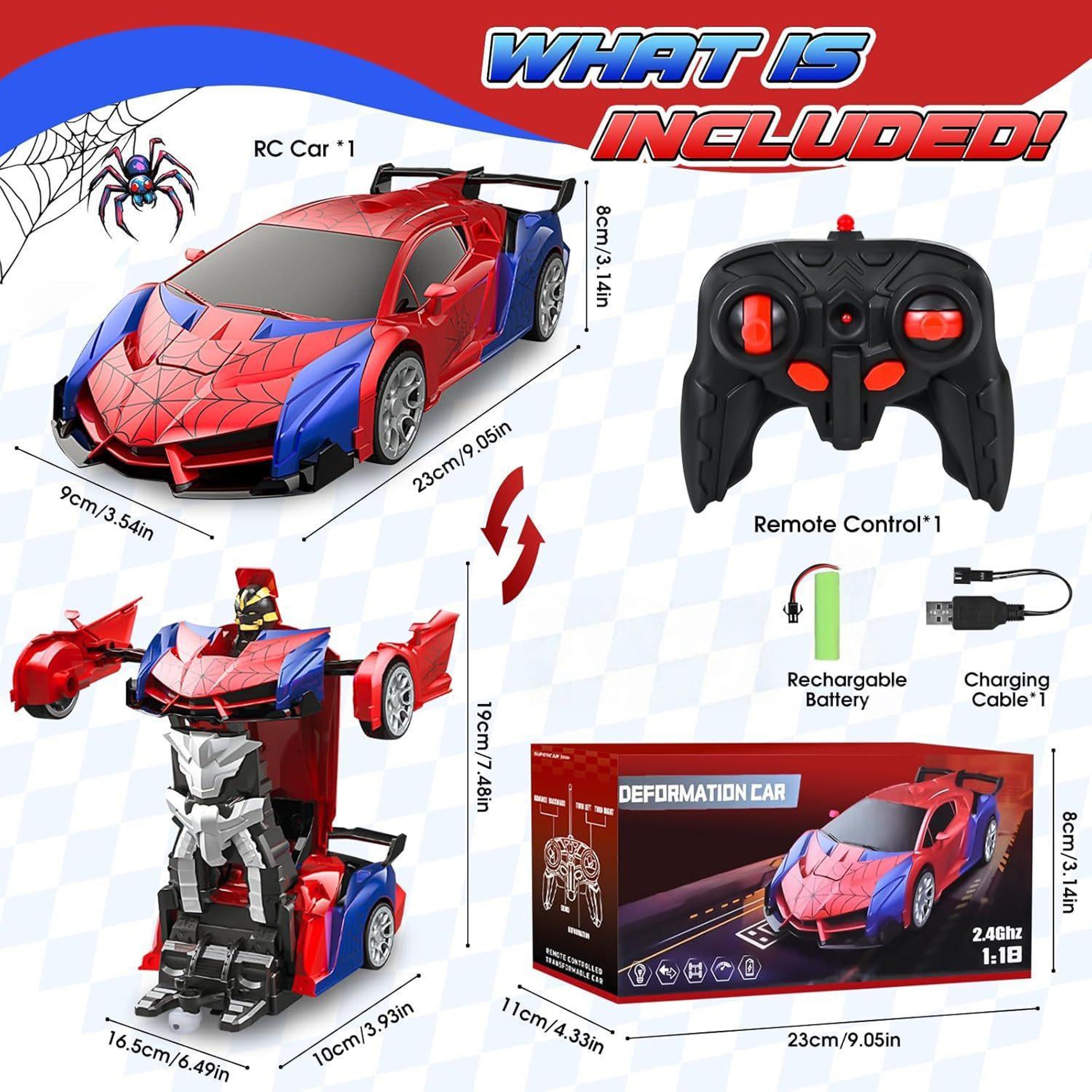 Scale Transforming RC Car with 360° Spins LED Lights and 2.4GHz Remote Control – view 8