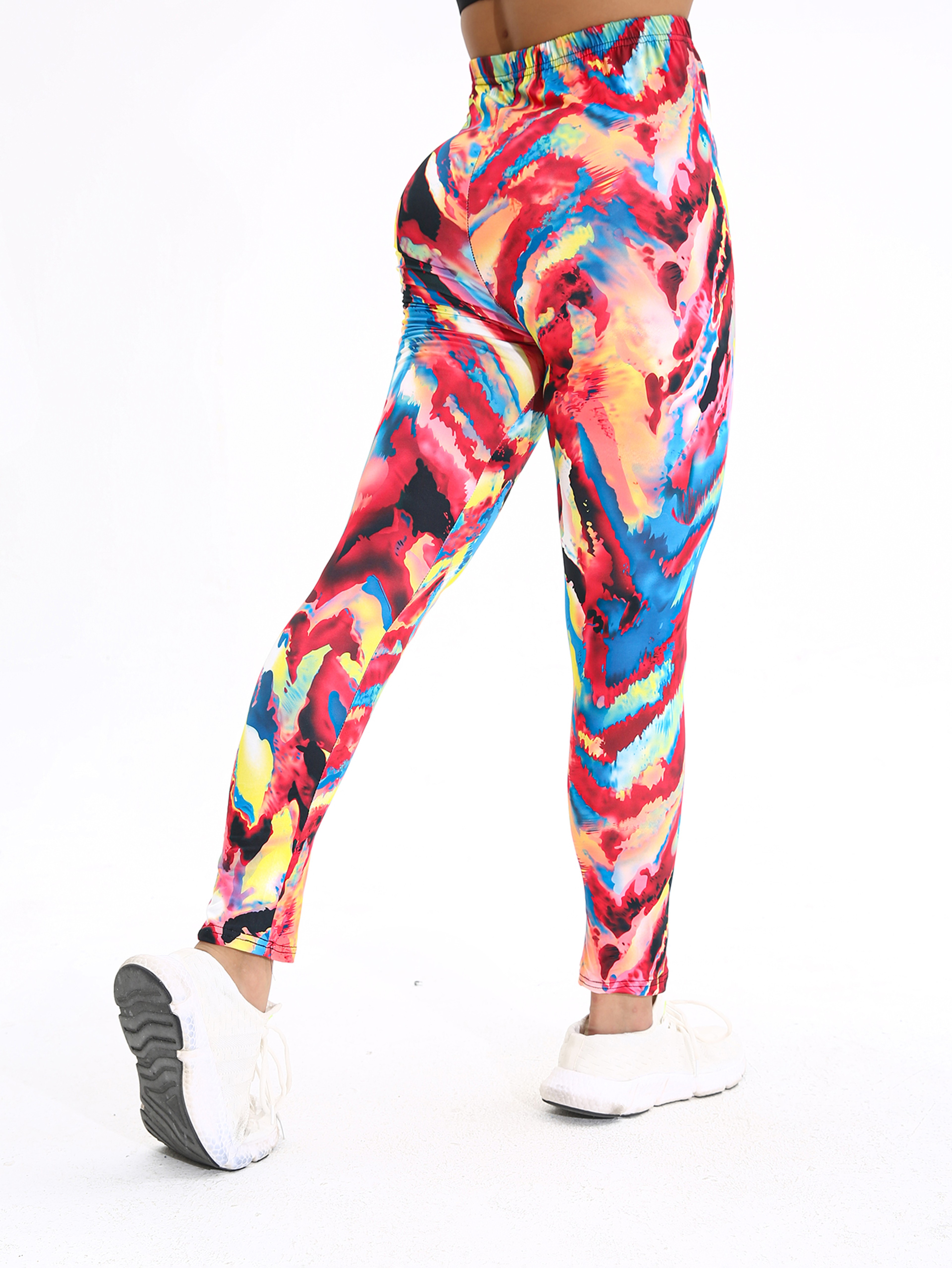 Women's Tie Dye Print Yoga Leggings with Stretchy Mid-Rise Waist – view 2