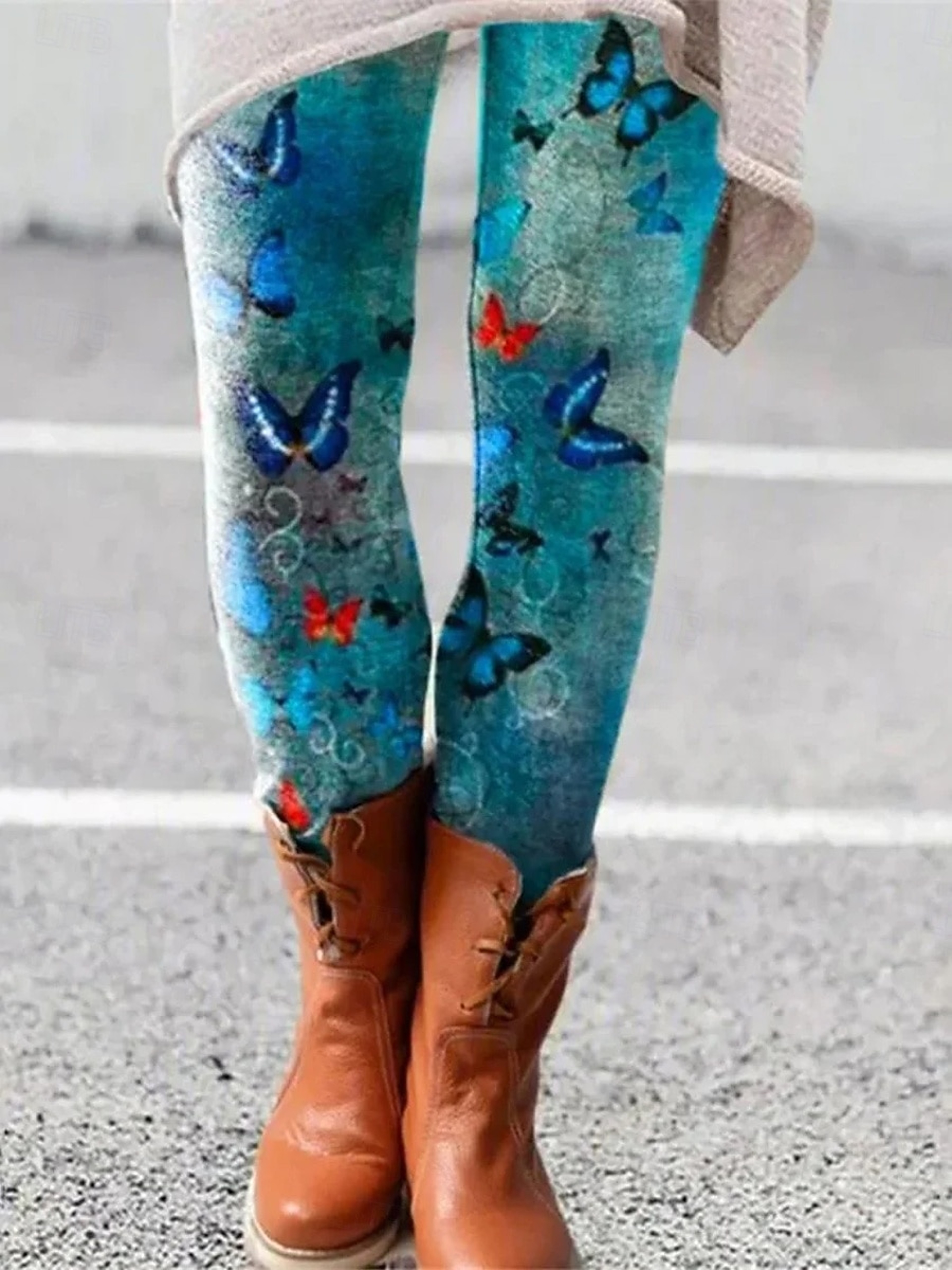 Women's Vintage Floral Print Fleece Leggings with Stretch Elastic Waist – view 5