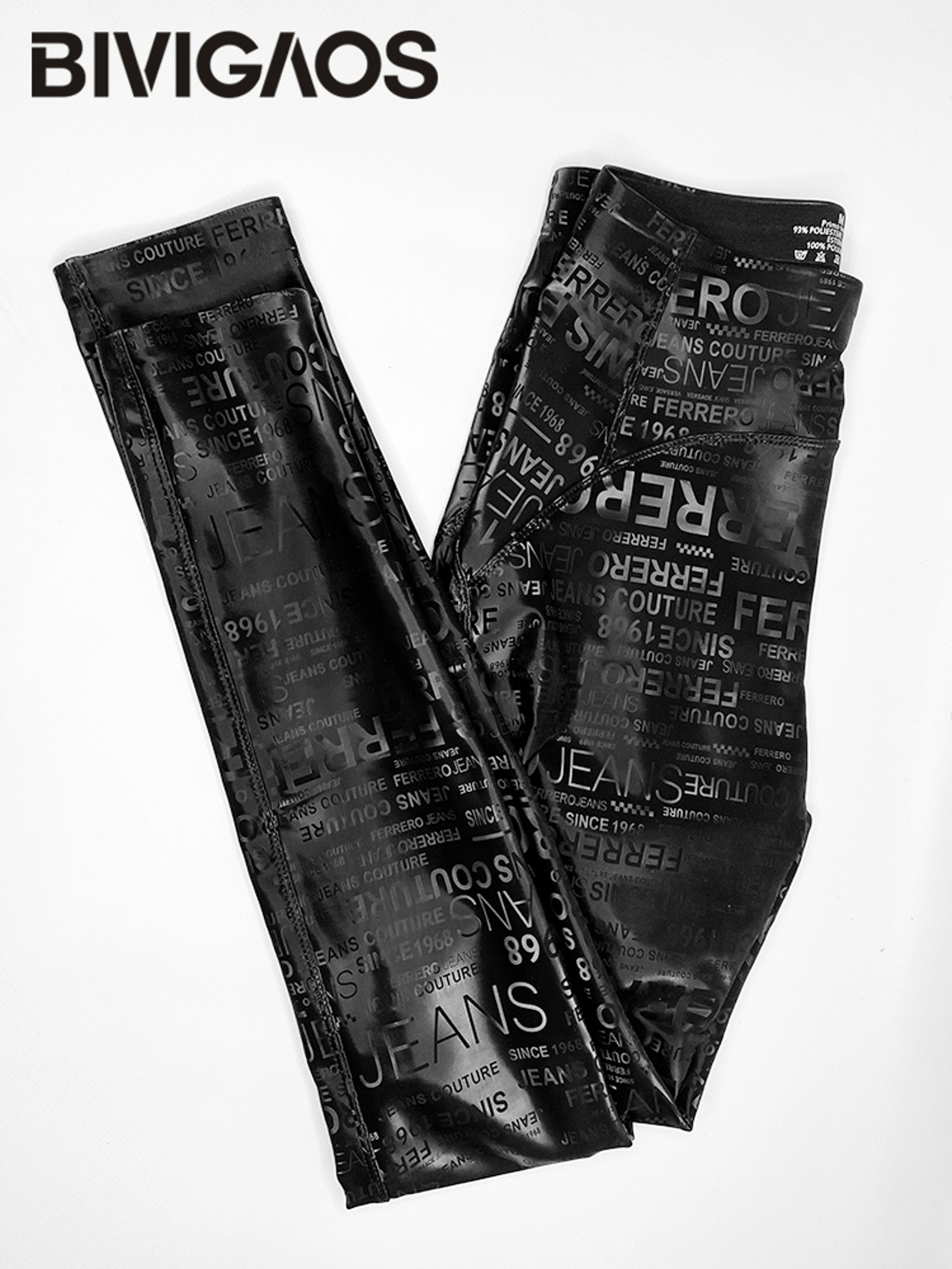 Women's High Waist Fleece Leather-Look Leggings with Graffiti Letter Print – view 6