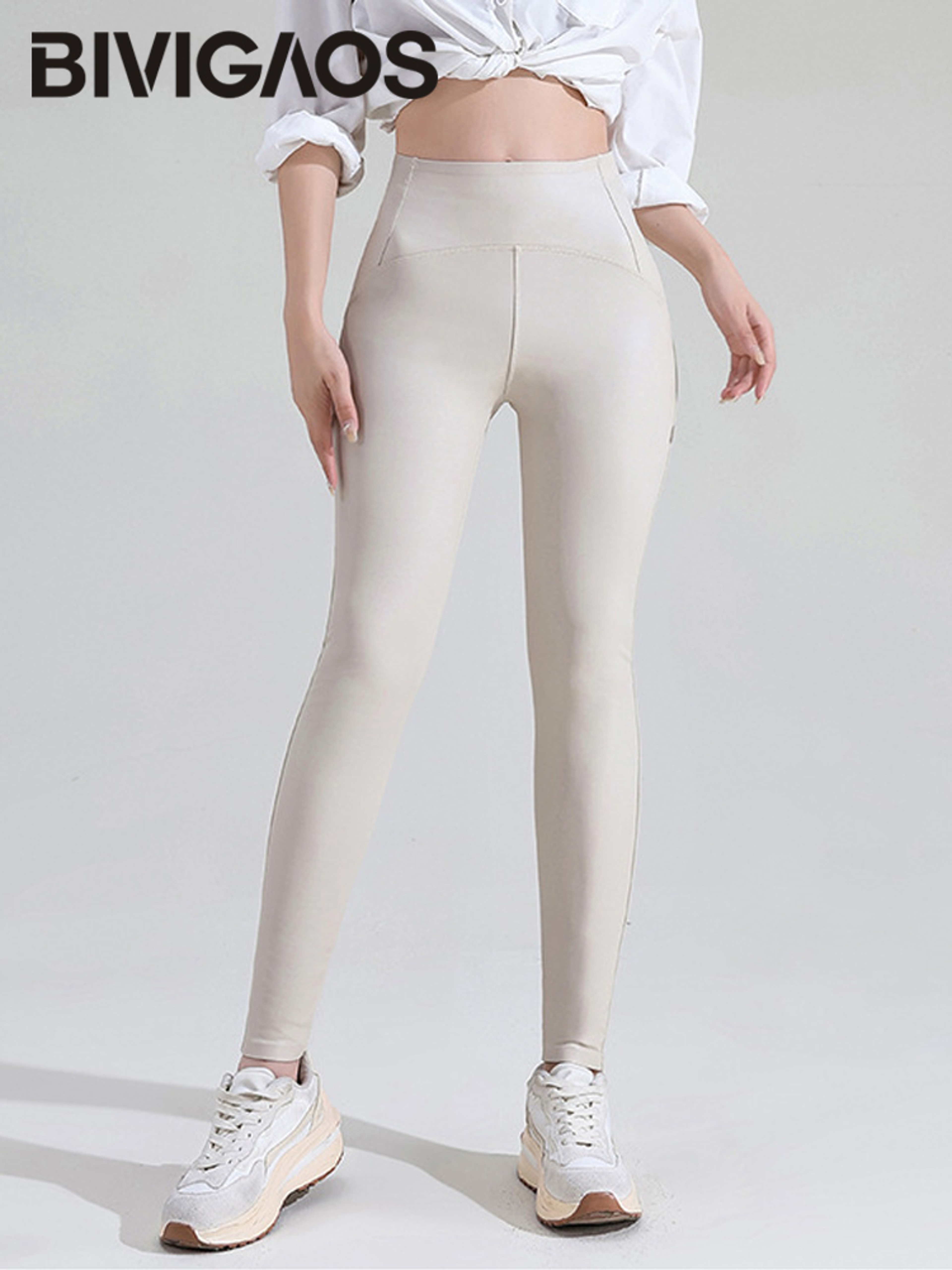 Women's High Waist Fleece Leather-Look Leggings with Graffiti Letter Print – view 10