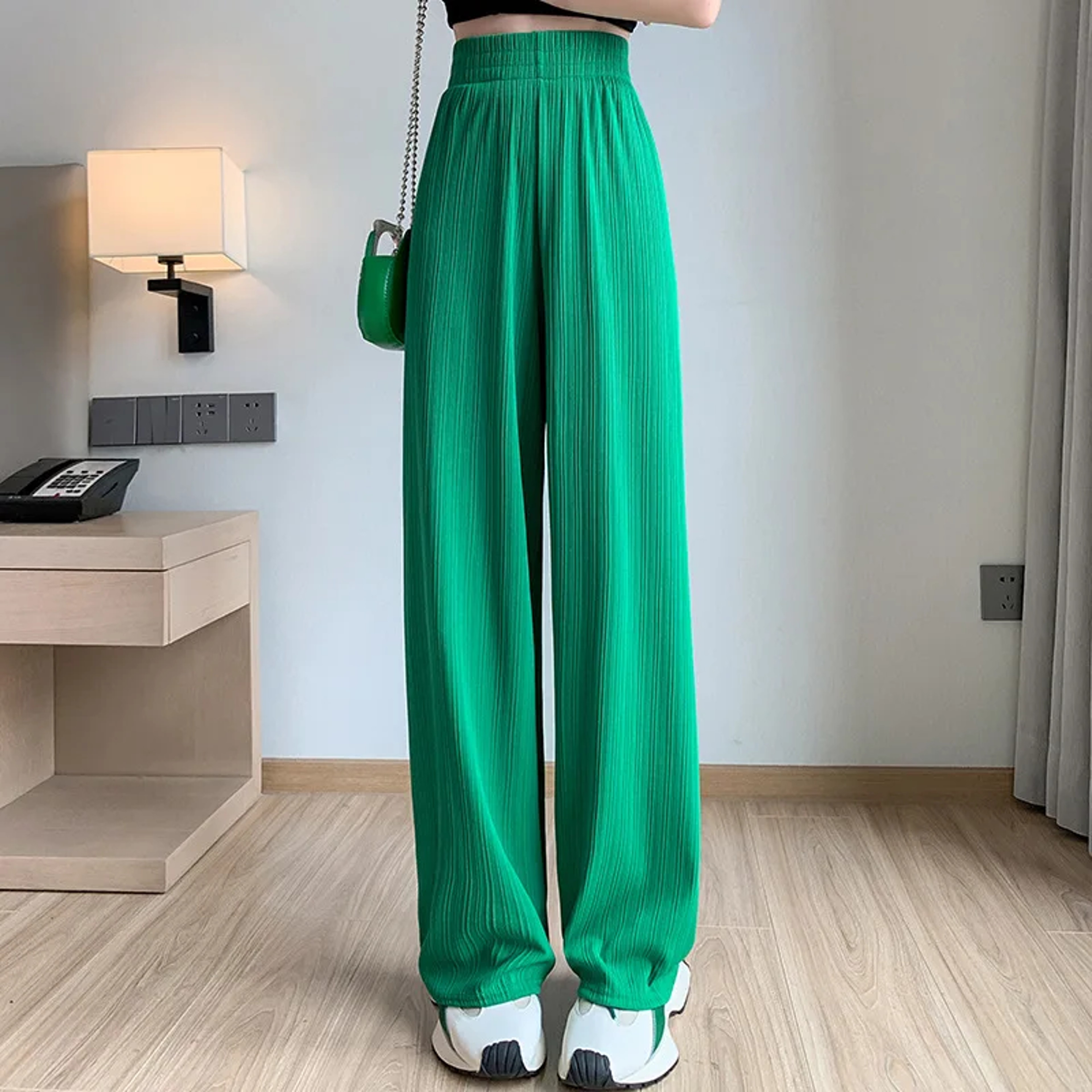Women's High-Waisted Wide-Leg Pants Lightweight Striped Chiffon Ankle-Length Trousers – view 6