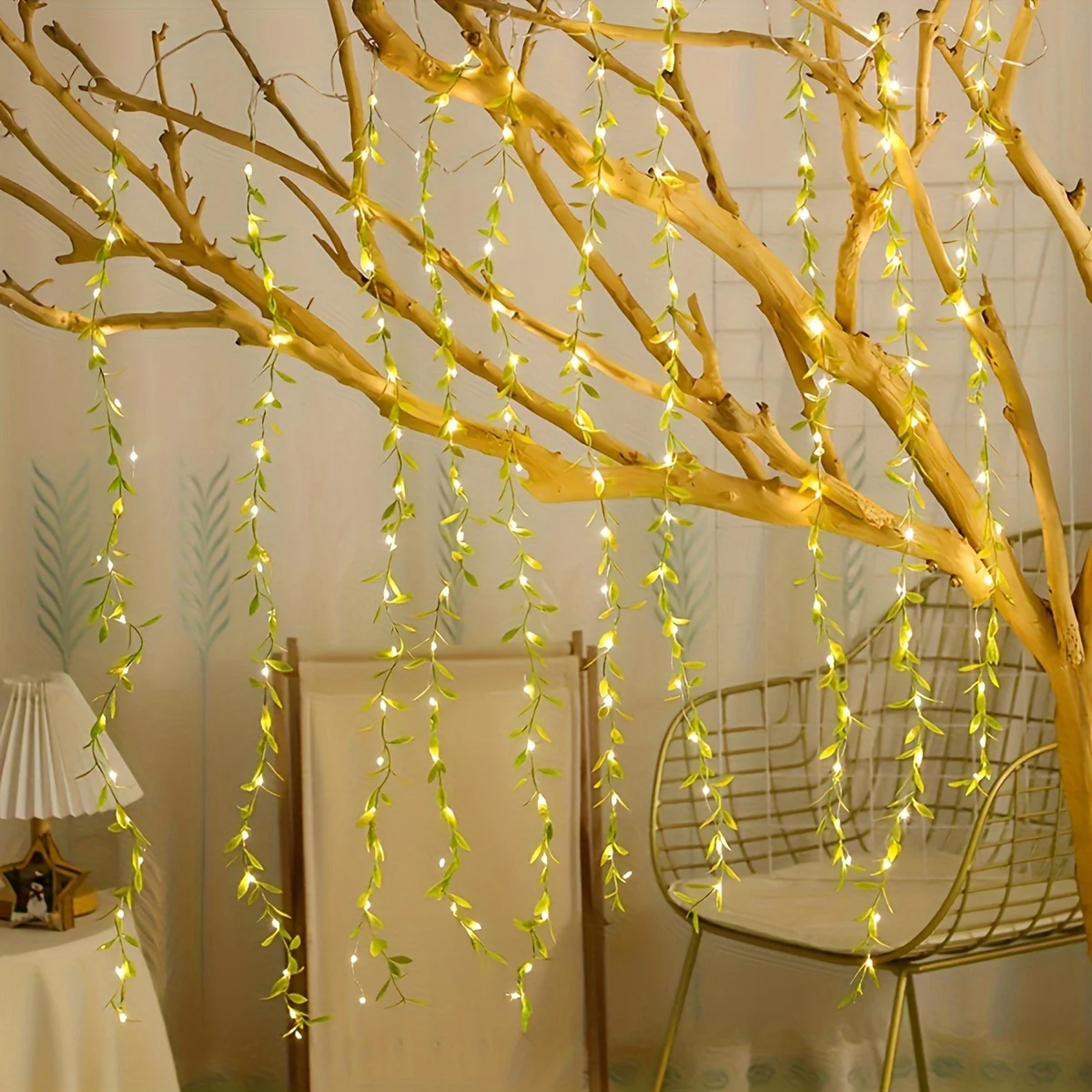 Willow Leaf Curtain String Lights 6.6 Ft 20 LED Battery Operated Decorative Lights – view 3