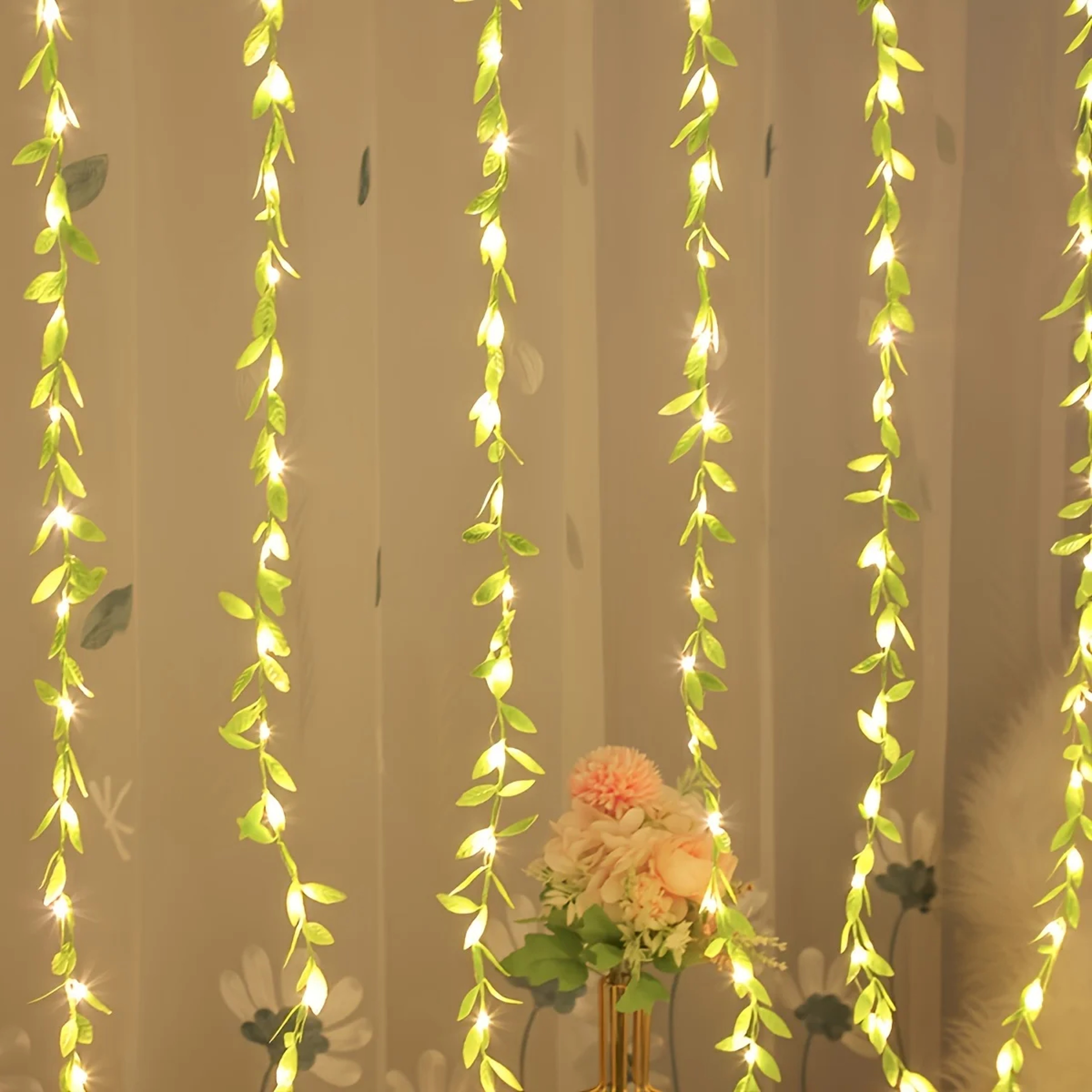Willow Leaf Curtain String Lights 6.6 Ft 20 LED Battery Operated Decorative Lights – view 6