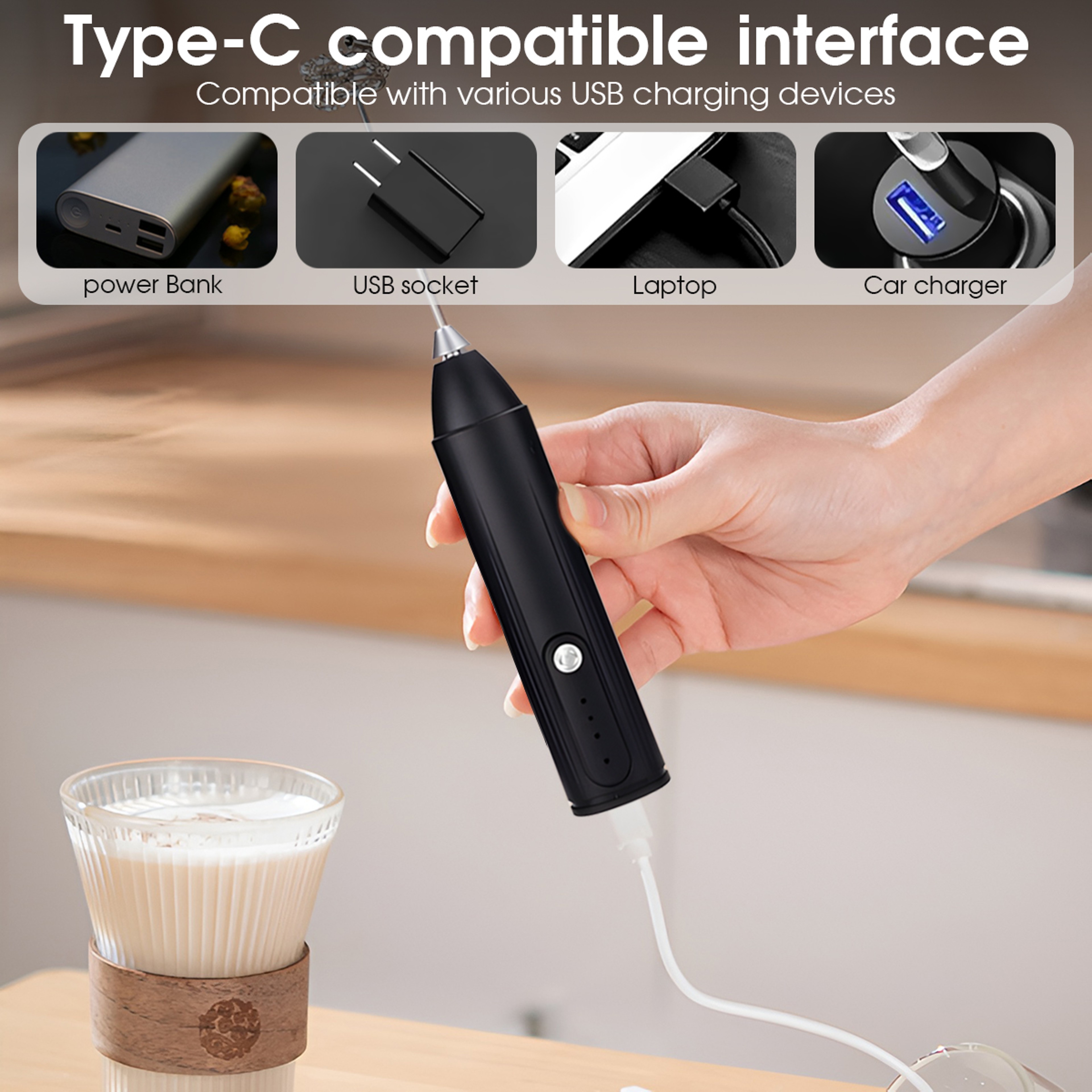 Mini Electric Milk Frother with 3 Speeds and Rechargeable Battery – view 6