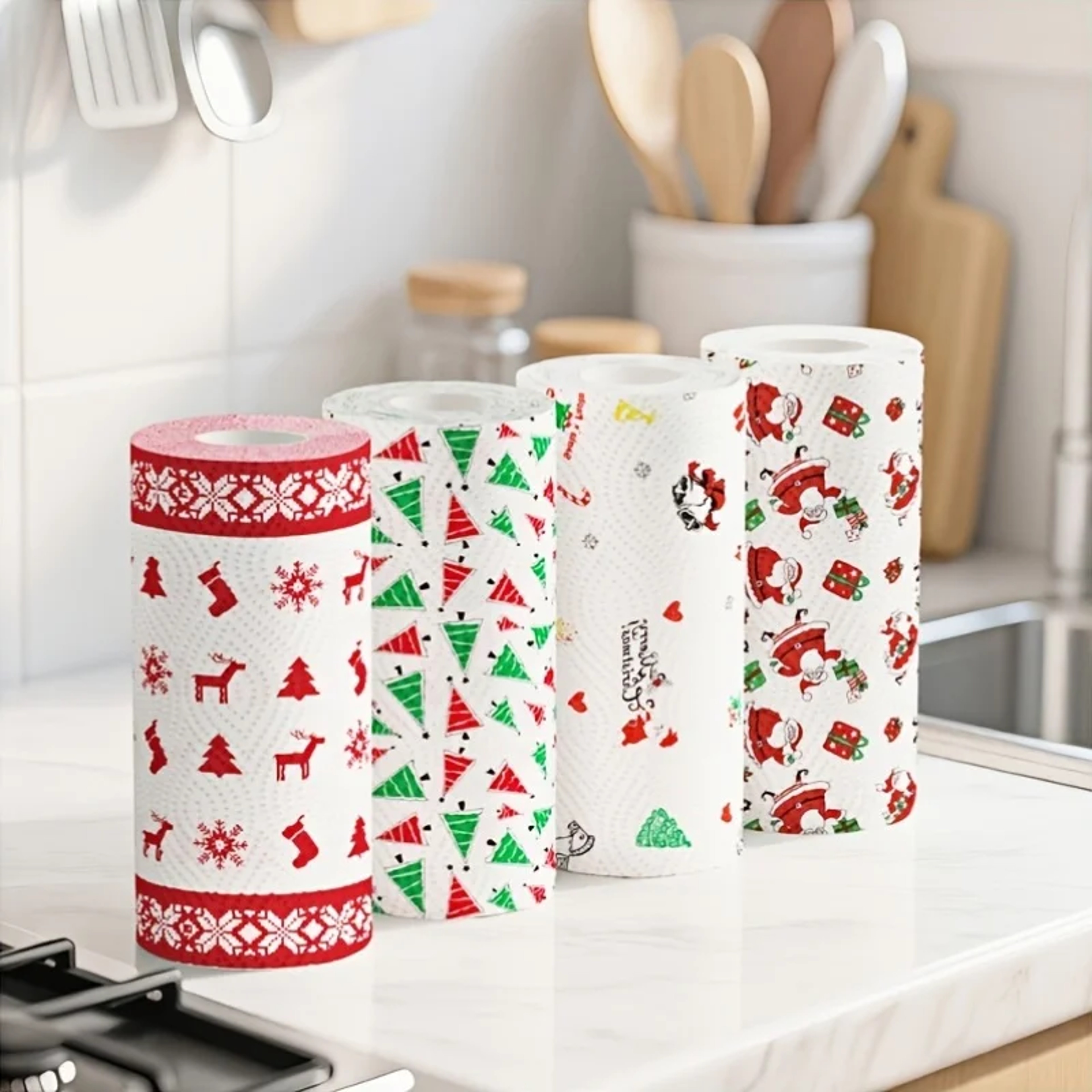 Christmas Kitchen Paper Roll  3Layer Disposable Cleaning Cloths 48 Sheets 3