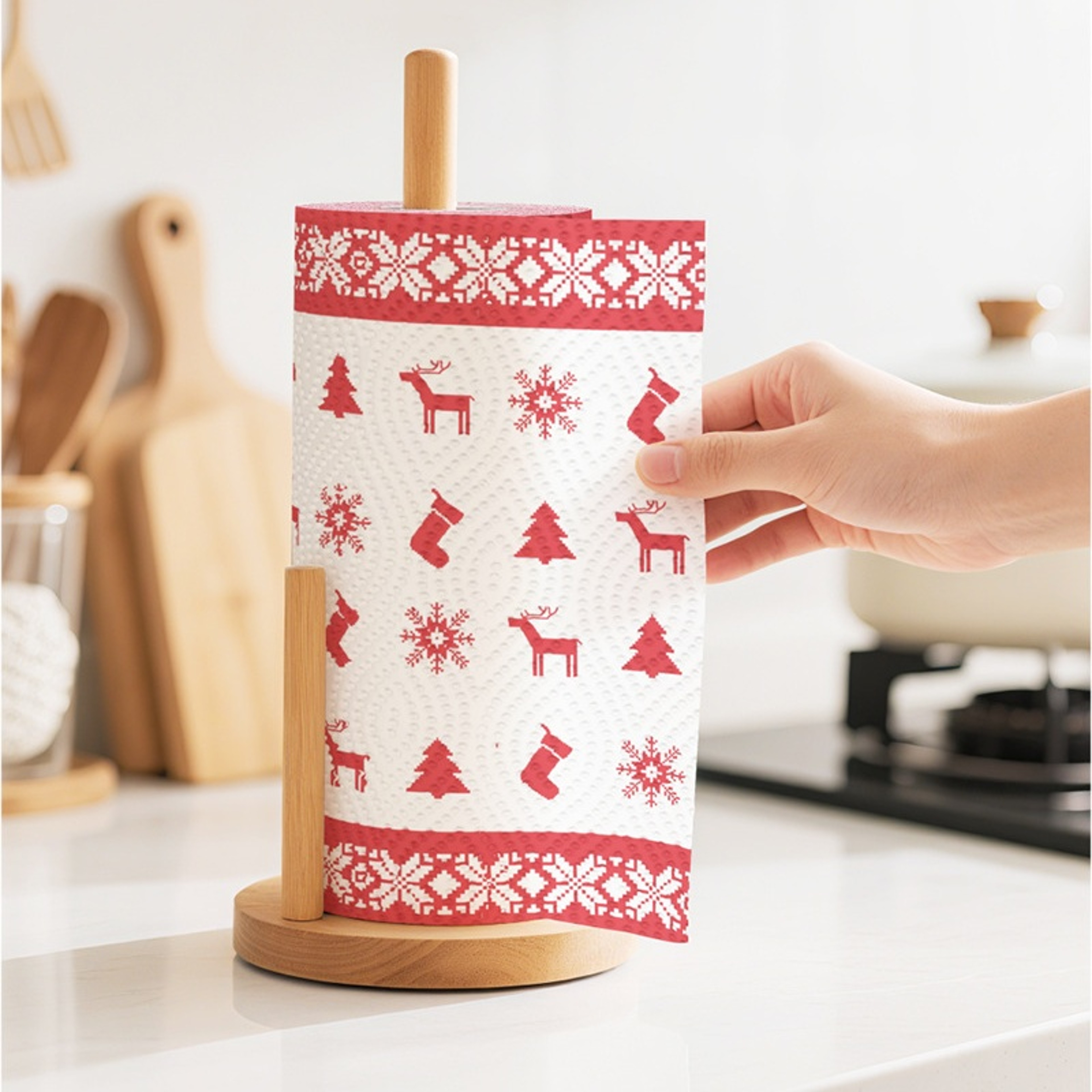 Christmas Kitchen Paper Roll  3Layer Disposable Cleaning Cloths 48 Sheets 4