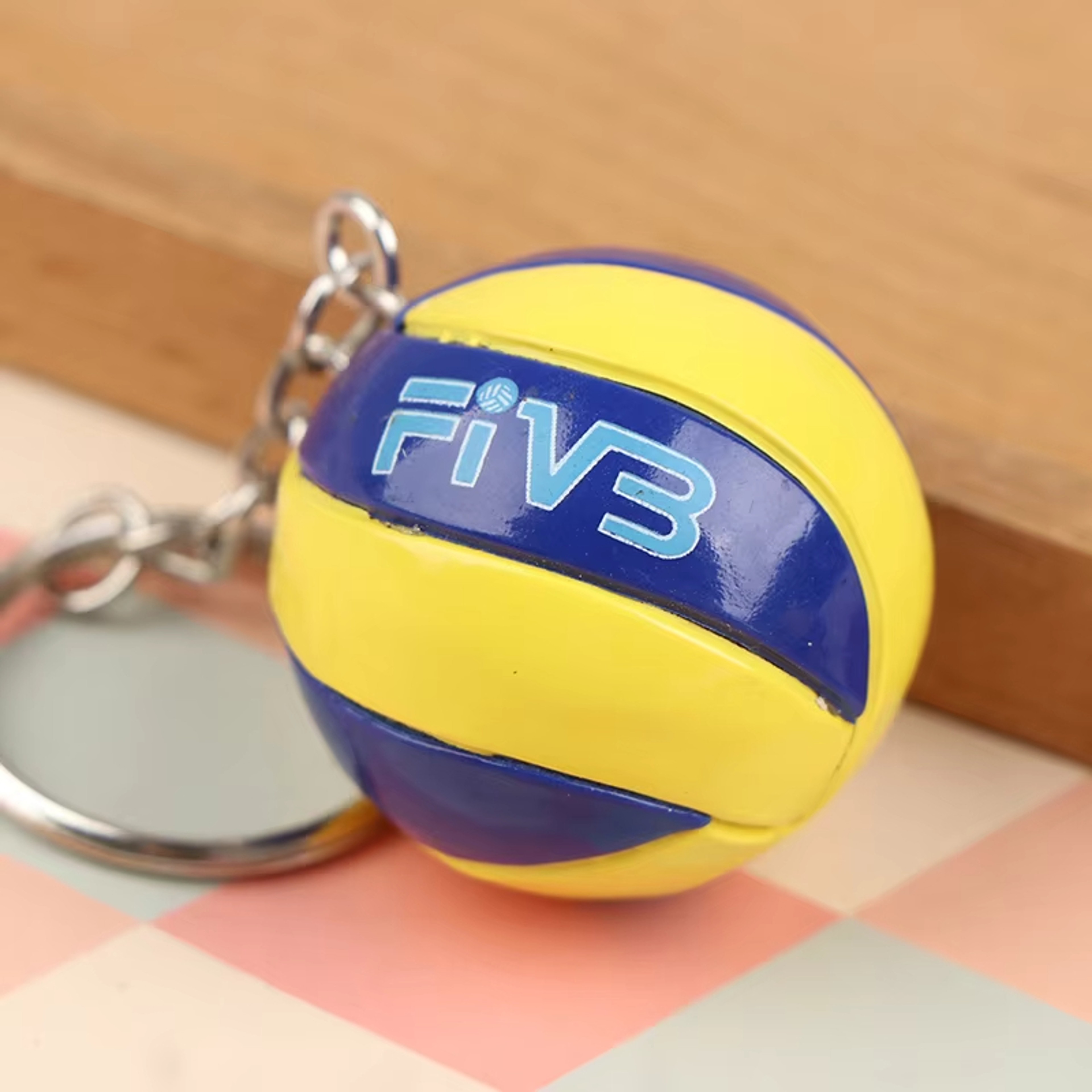 Mini Volleyball Keychain Sports Ball Bag Charm With Zinc Alloy Split Ring 3