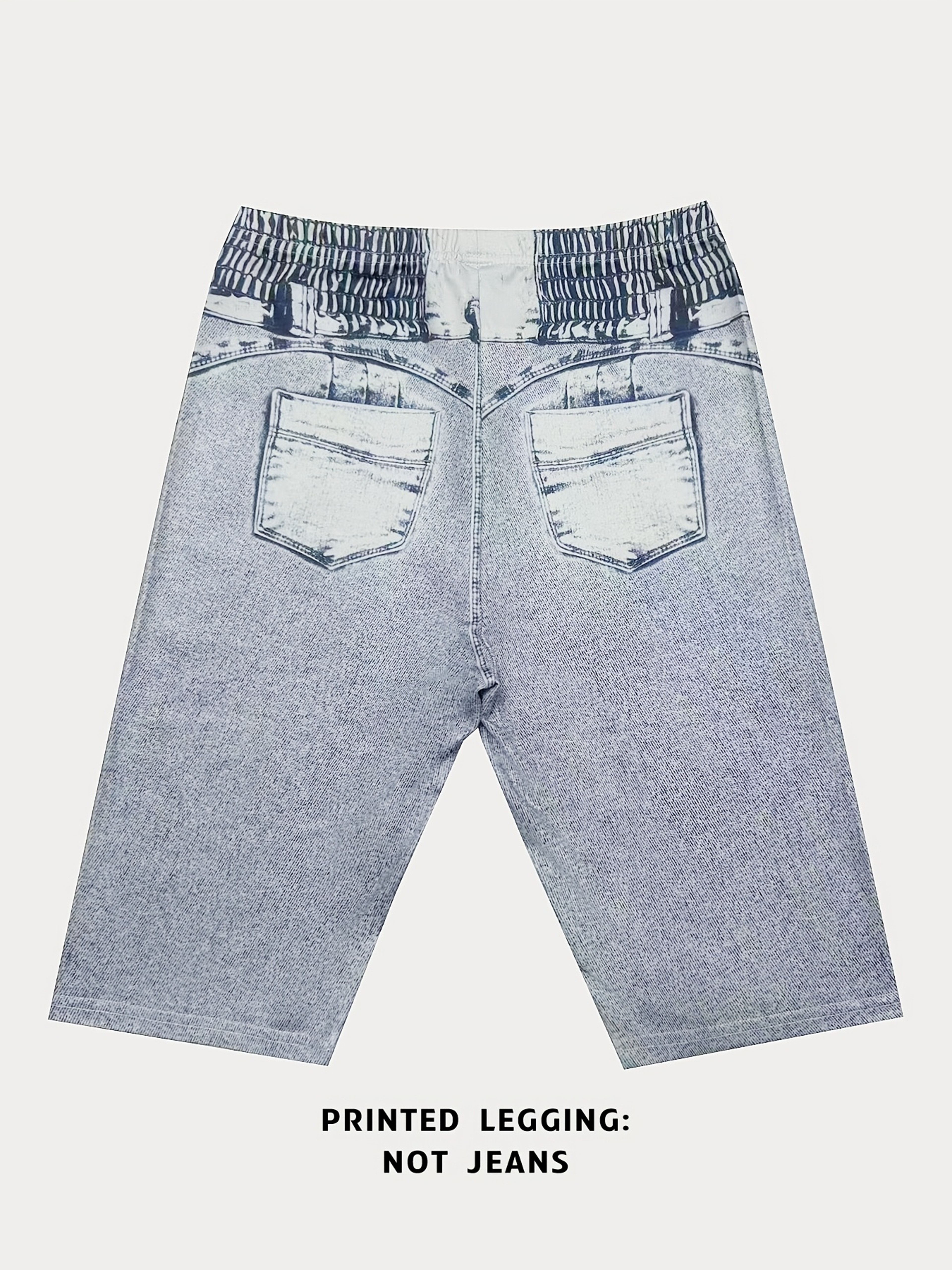 Women's High Waist Faux Denim Print Bermuda Shorts Knee-Length Casual Leggings – view 4