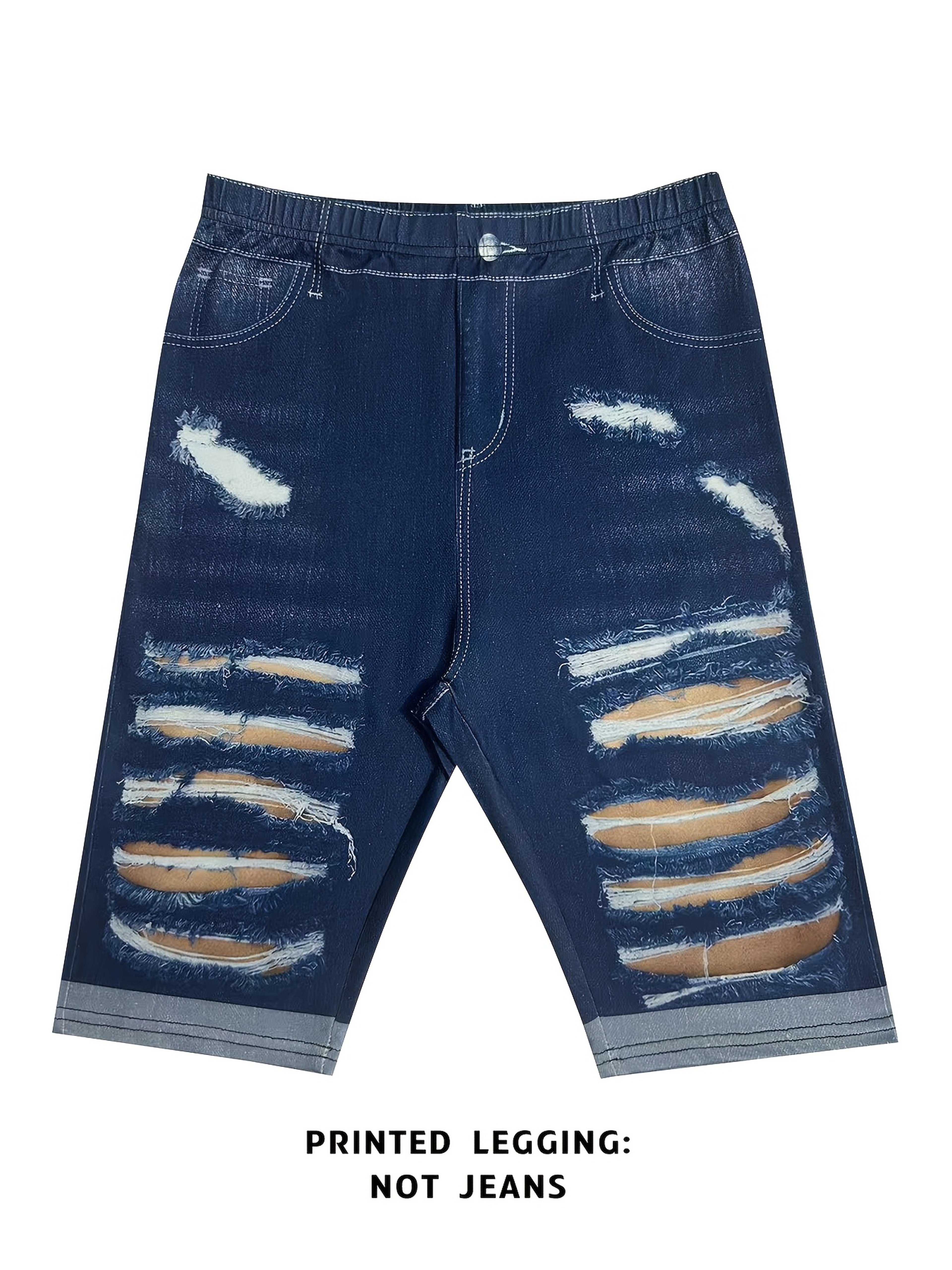 Women's High-Waisted Denim Print Capri Leggings – Stretchy Knee-Length Casual Pants – view 4