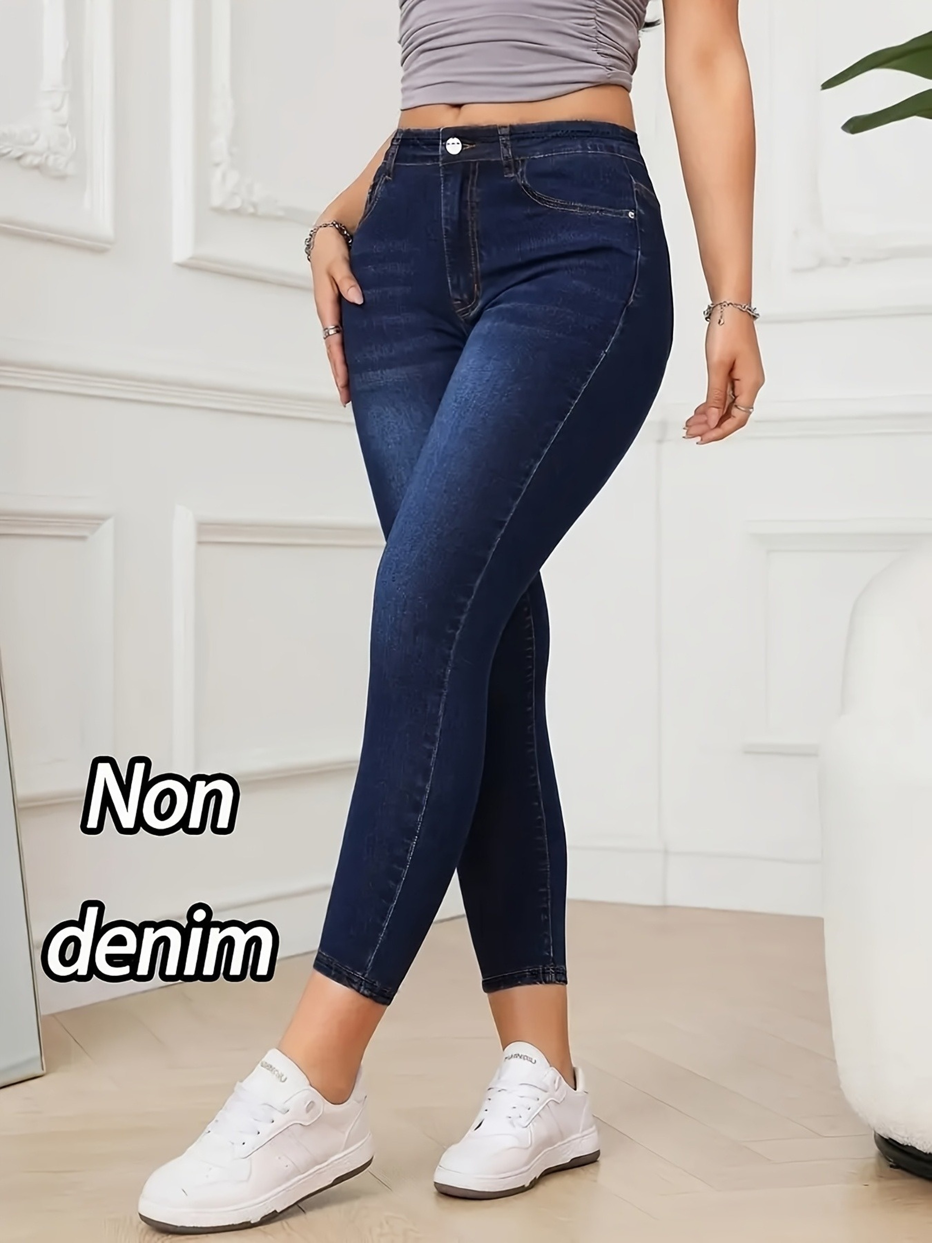 Women's Faux Denim Print High Waist Leggings Soft Ankle-Length Skinny Yoga Pants – view 1