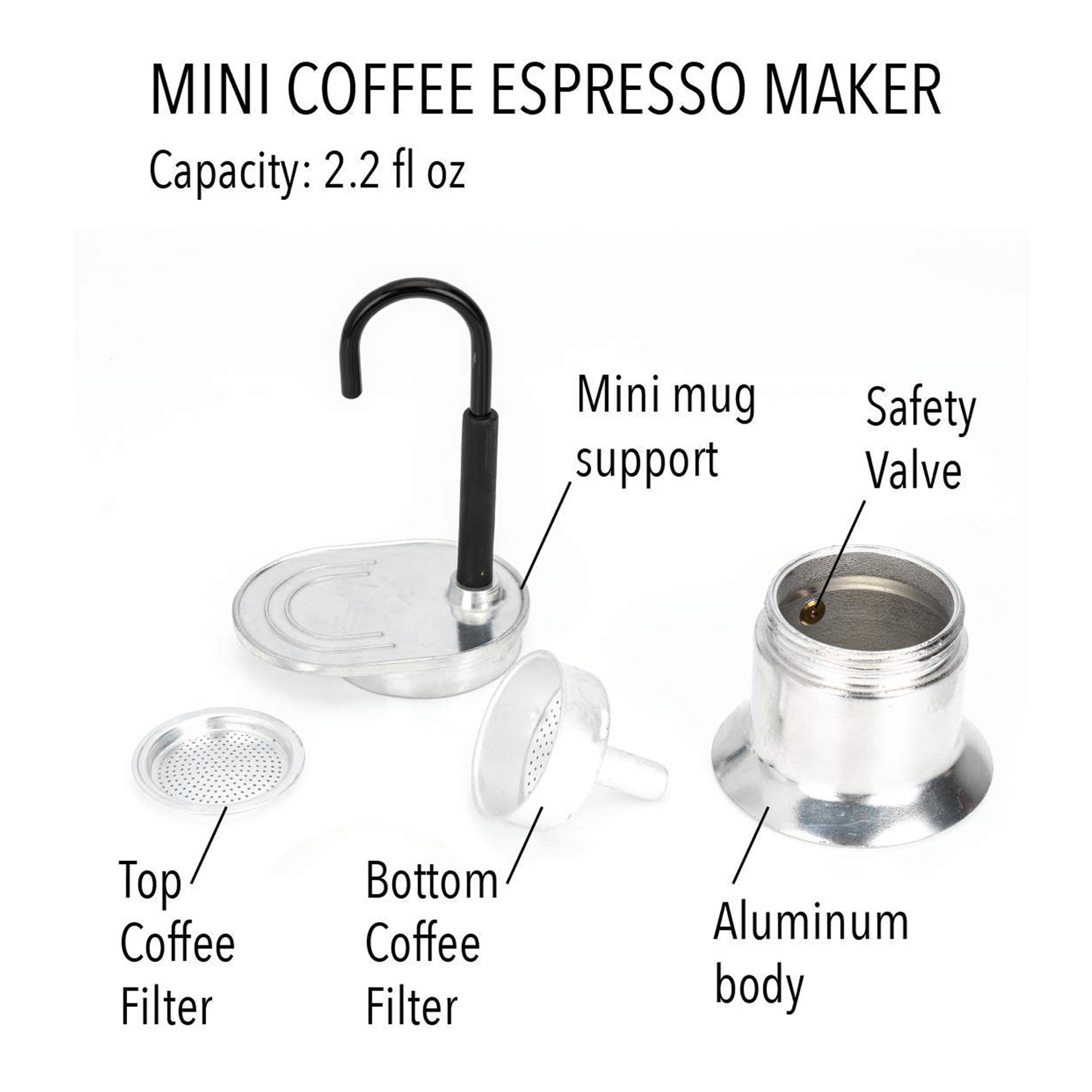 Single Tube Moka Pot 1-Cup Aluminum Stovetop Espresso Coffee Maker 1.7 fl oz – view 4