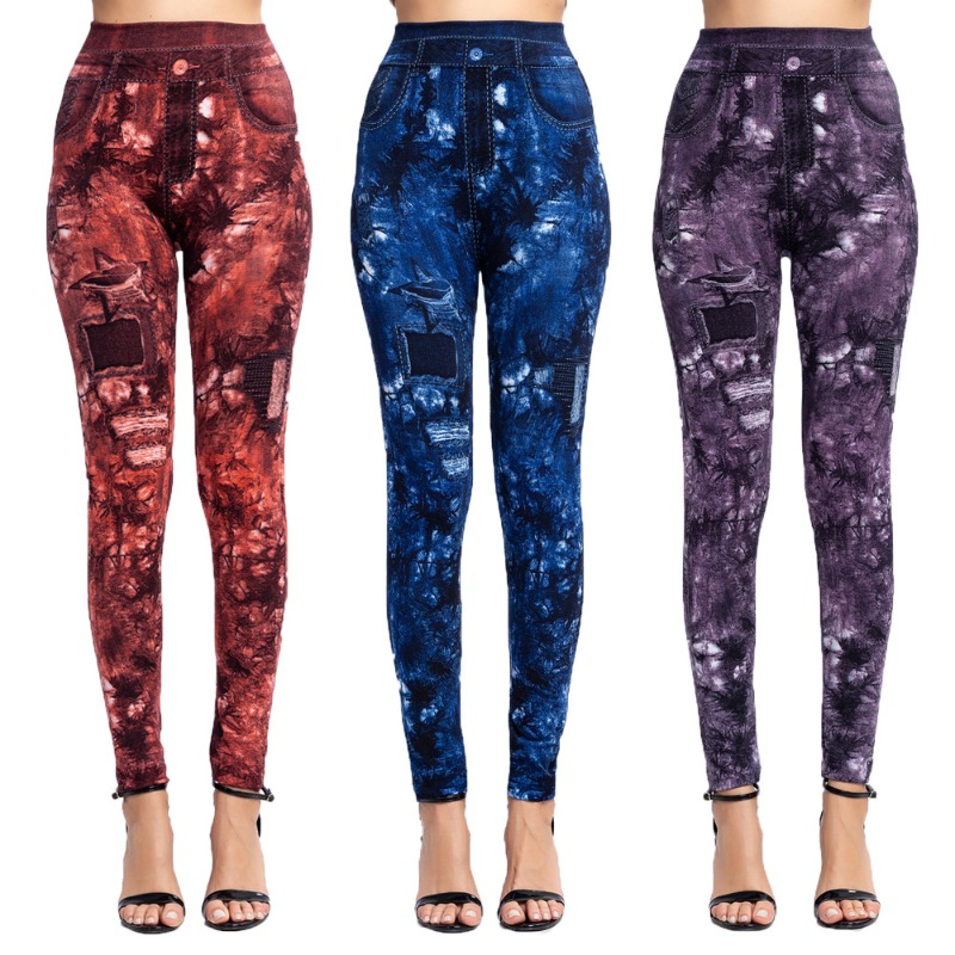 Women's High Waisted Denim Print Leggings with Stretchy Booty Lifting Fit – view 1