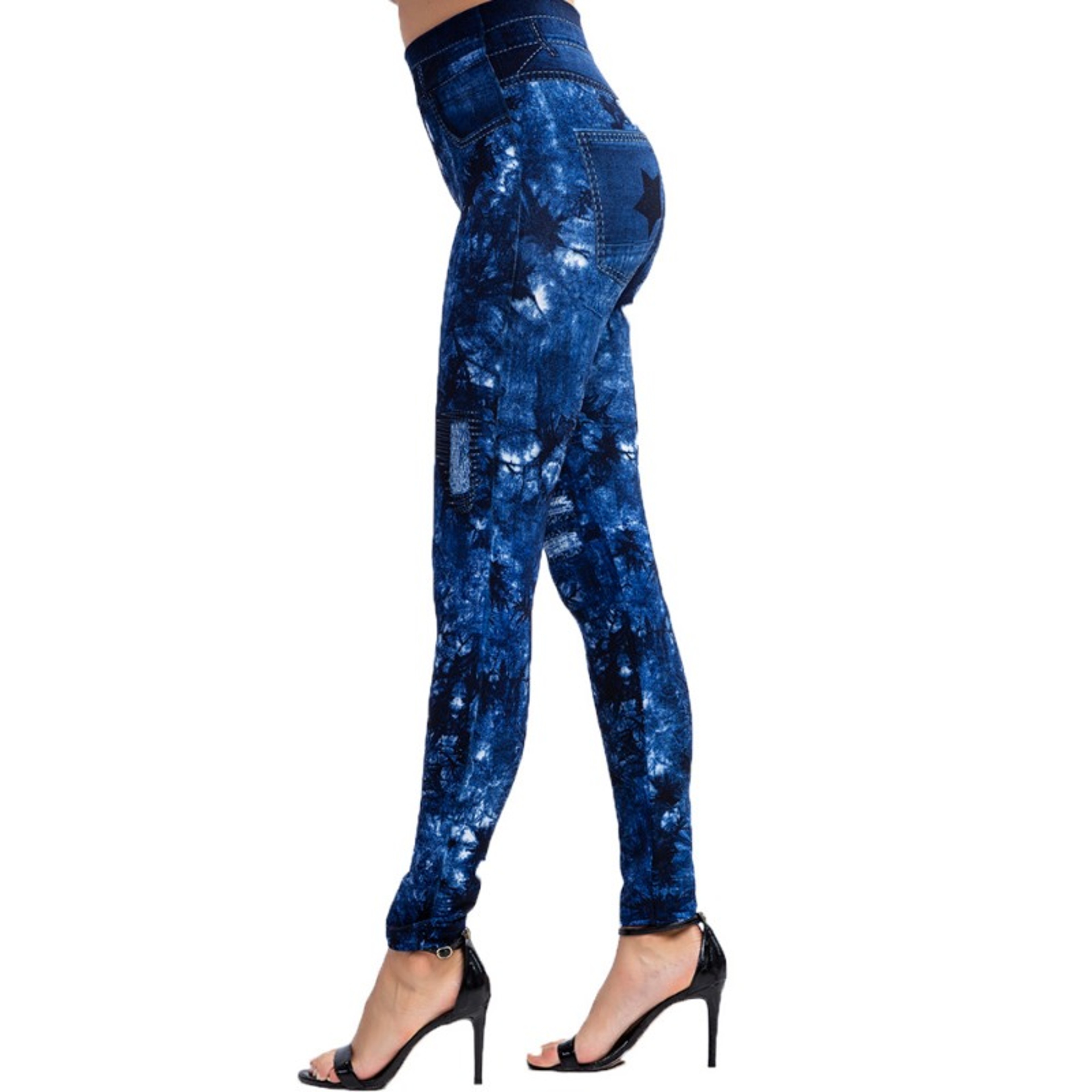 Women's High Waisted Denim Print Leggings with Stretchy Booty Lifting Fit – view 3