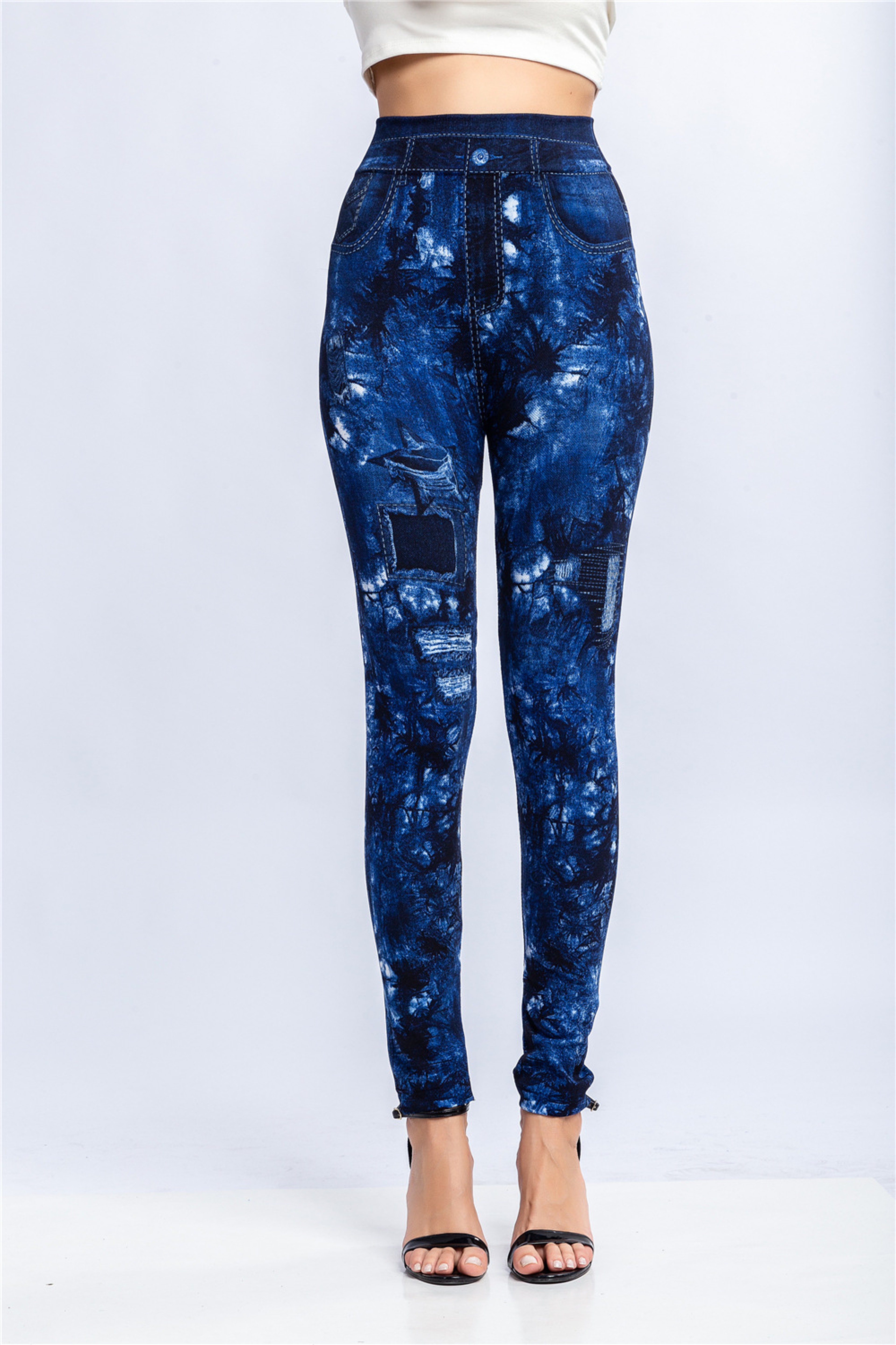 Women's High Waisted Denim Print Leggings with Stretchy Booty Lifting Fit – view 8