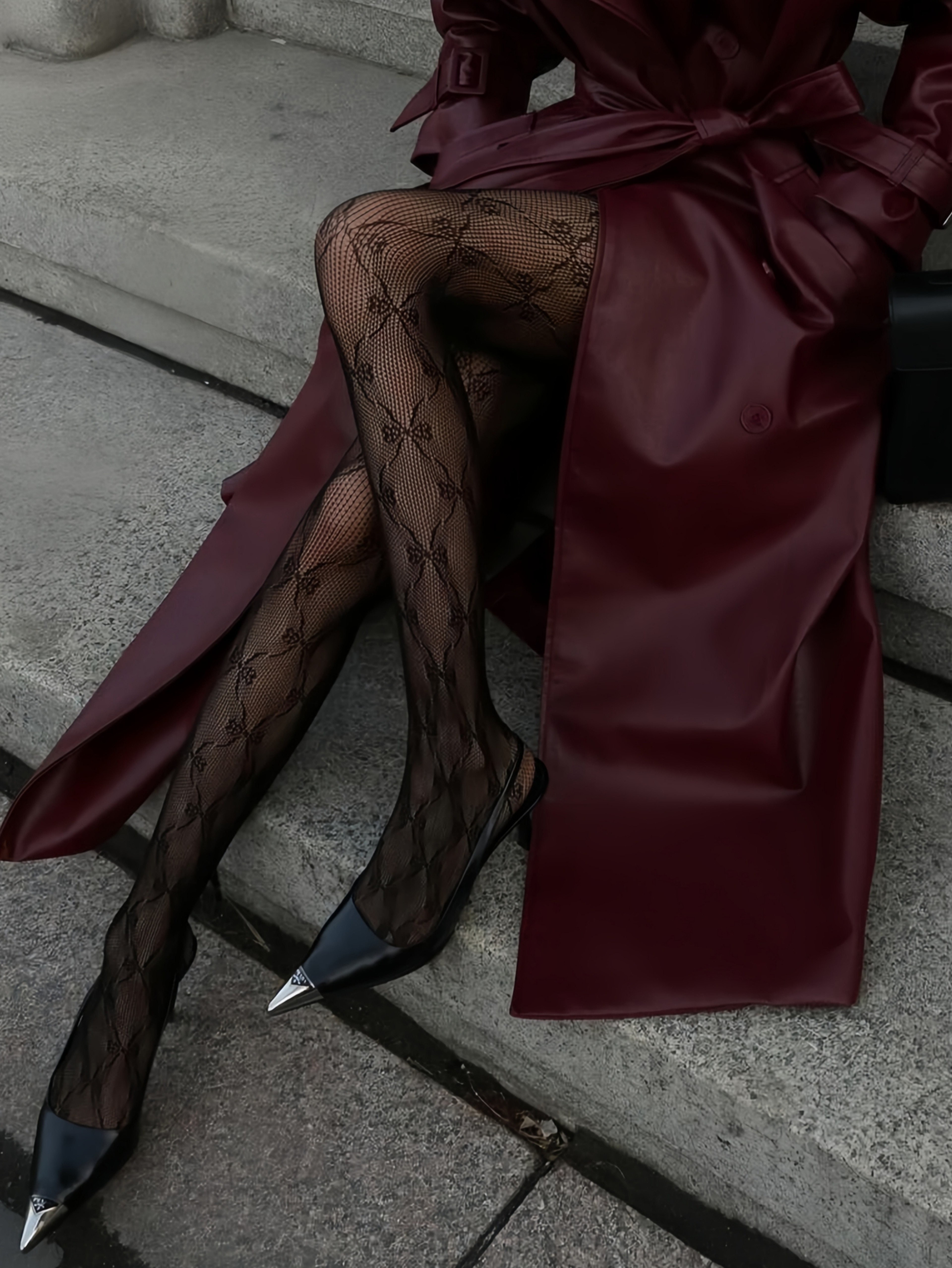 Women's Black Floral Lace Fishnet Tights High-Waisted Sheer Pantyhose – view 2