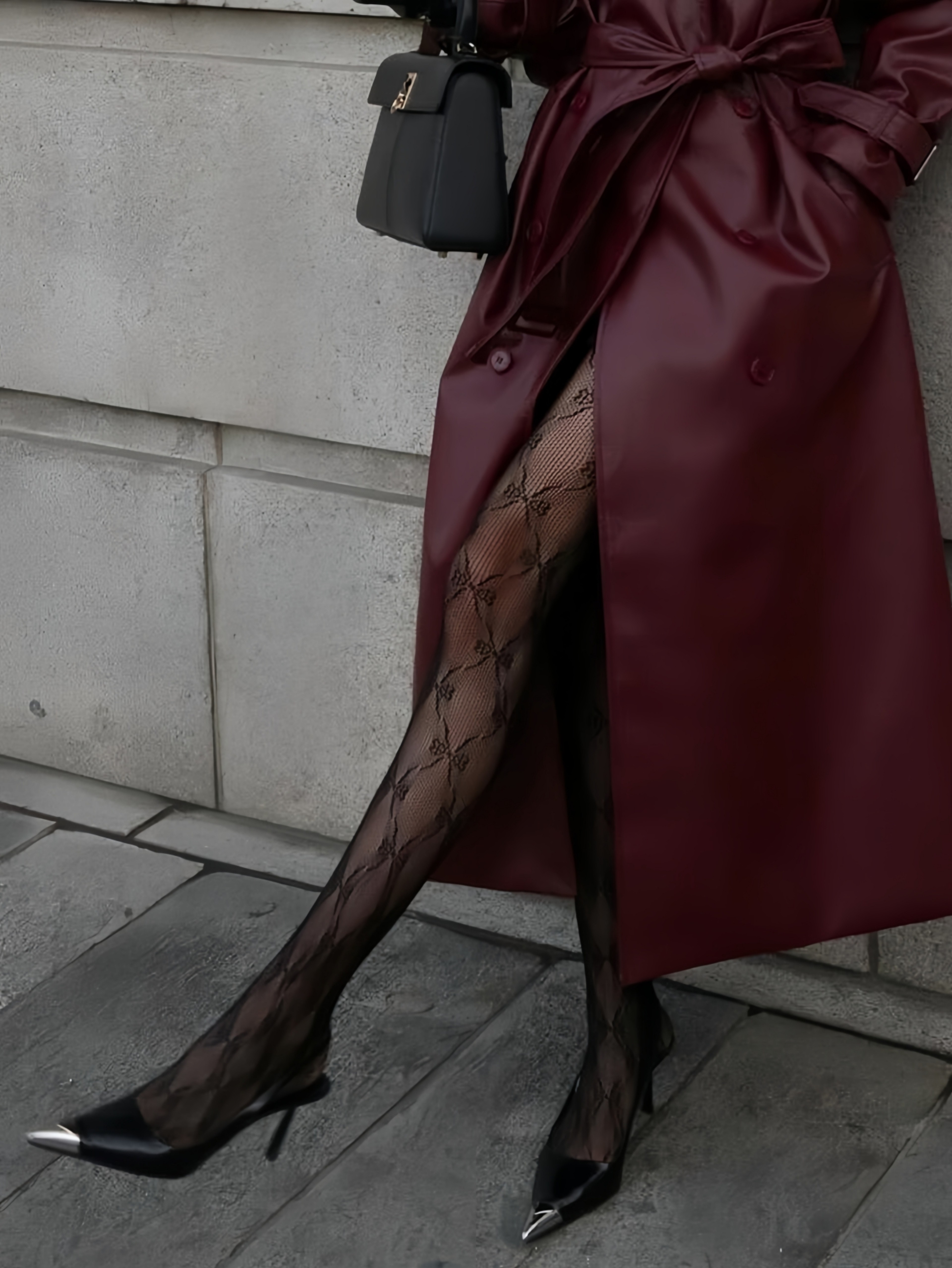 Women's Black Floral Lace Fishnet Tights High-Waisted Sheer Pantyhose – view 4