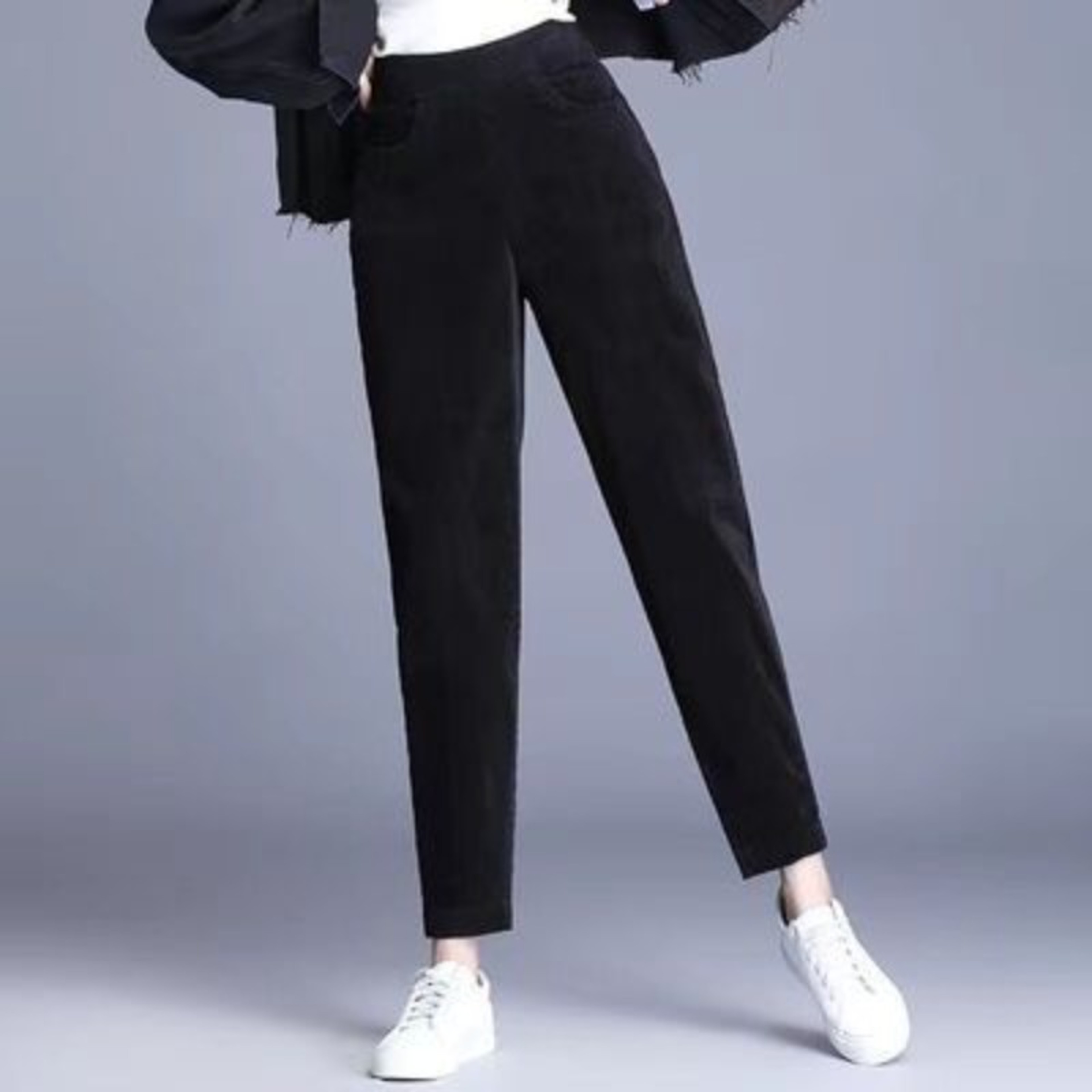 Women's Plush Lined Corduroy Wide Leg Pants with High Waist – view 3