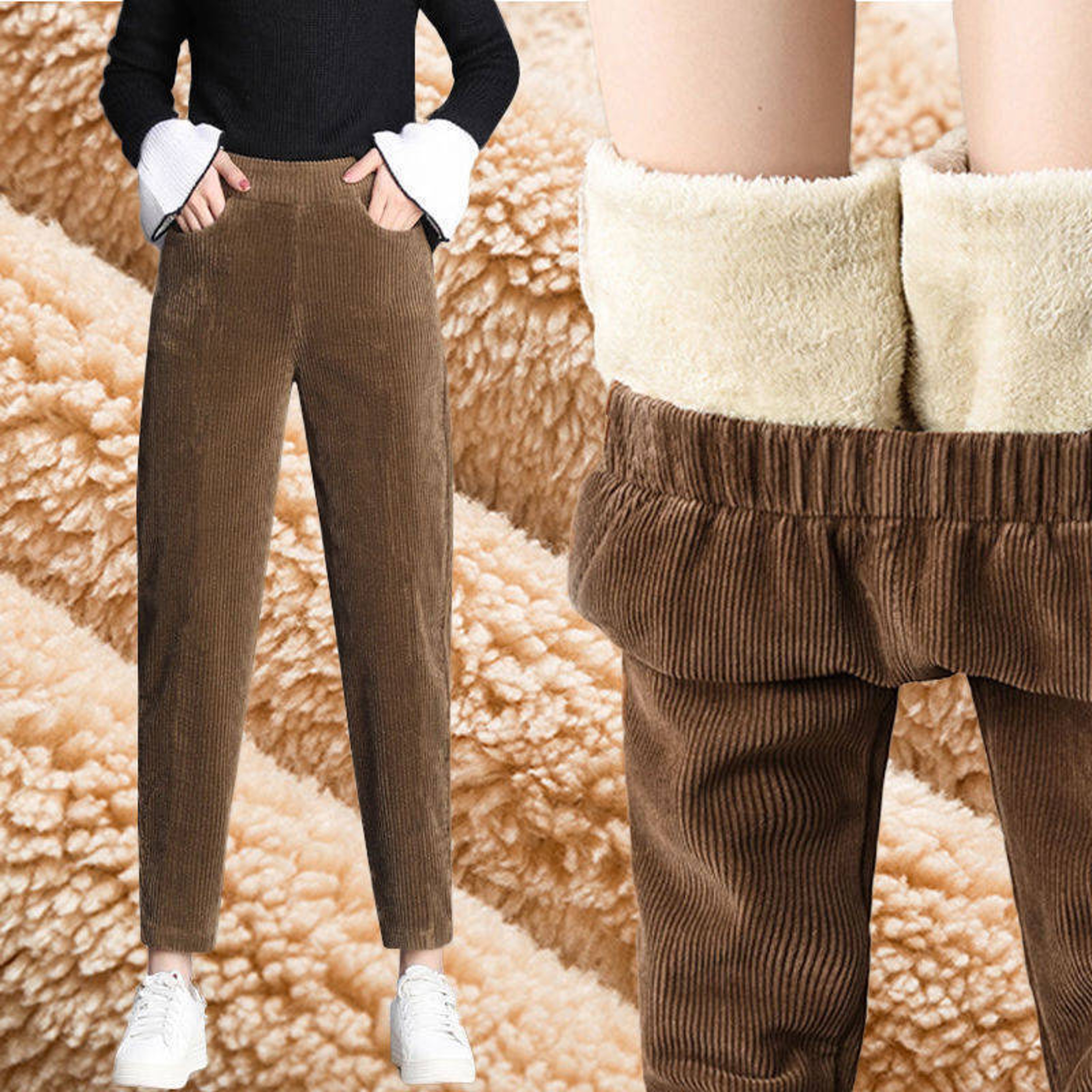 Women's Plush Lined Corduroy Wide Leg Pants with High Waist – view 1