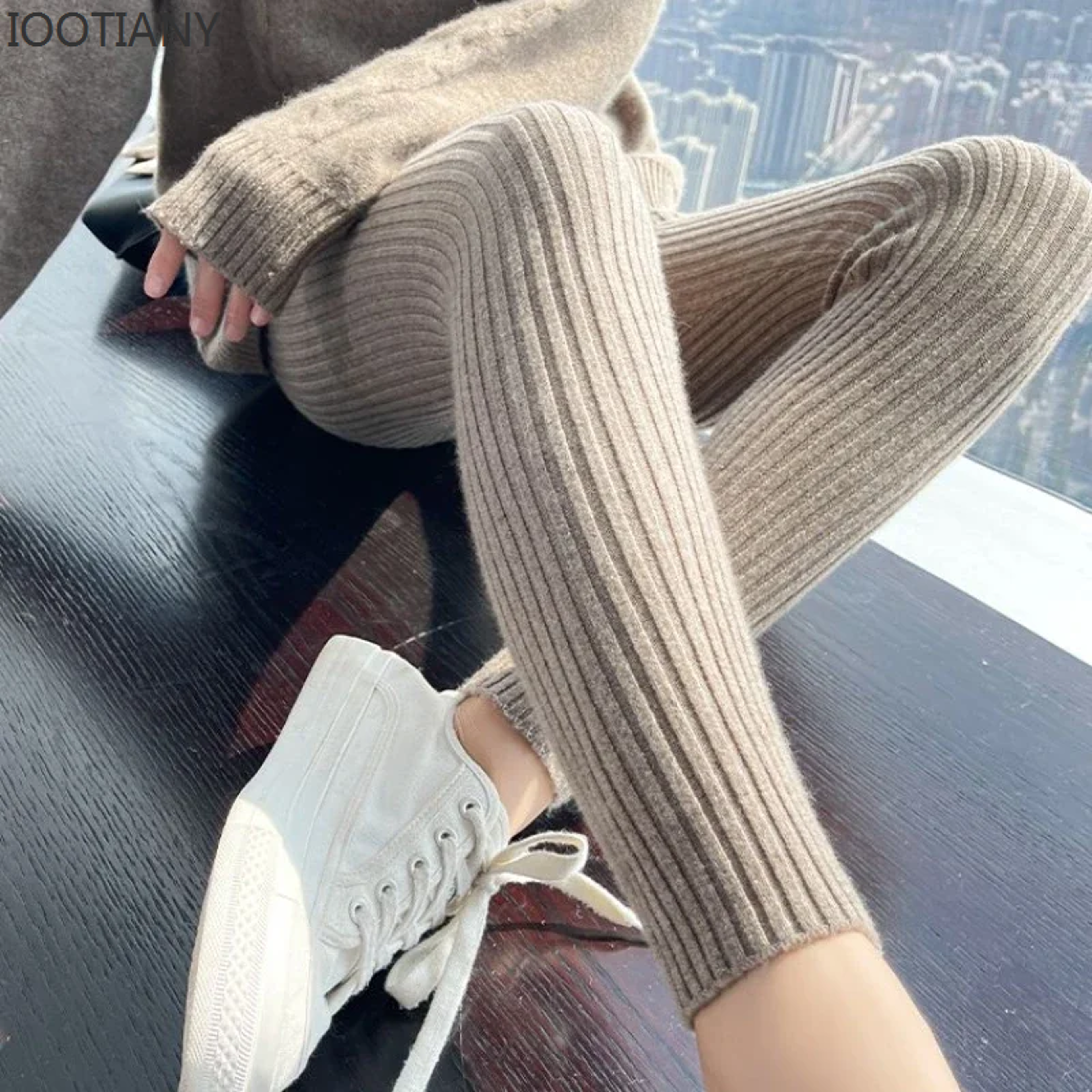 Women's Ribbed Knit Leggings Thick Stretchy Ankle-Length Pants – view 3