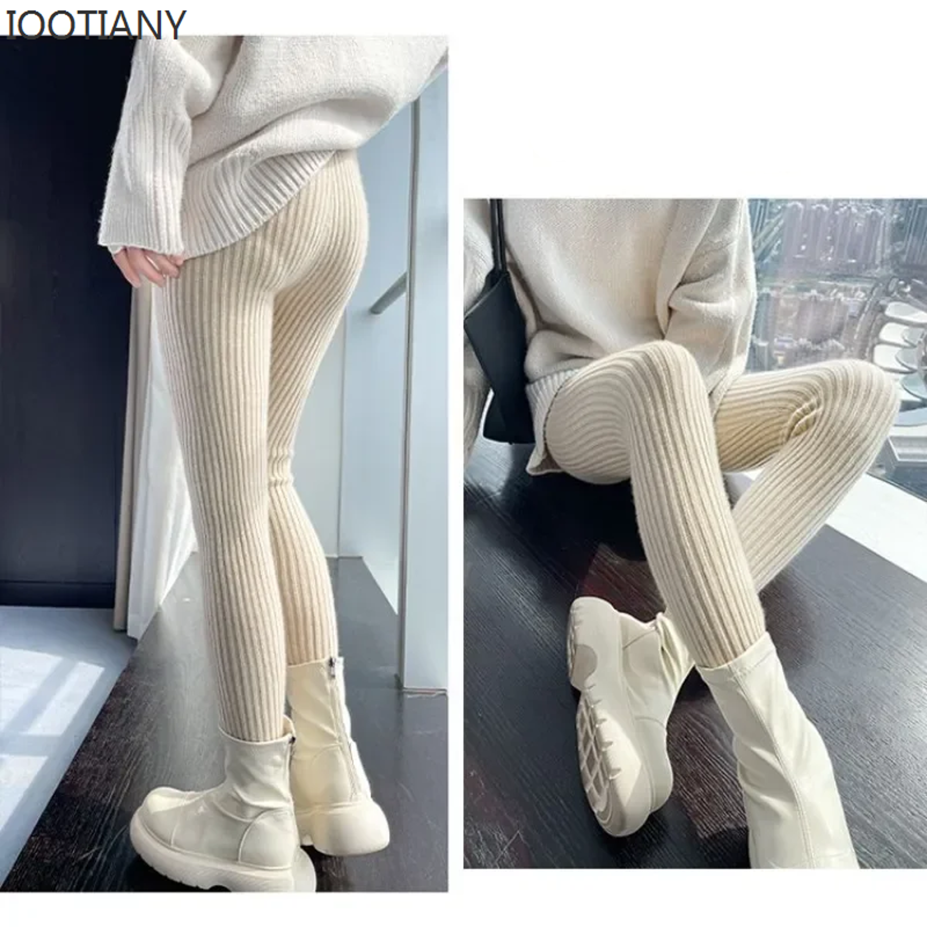 Women's Ribbed Knit Leggings Thick Stretchy Ankle-Length Pants – view 5