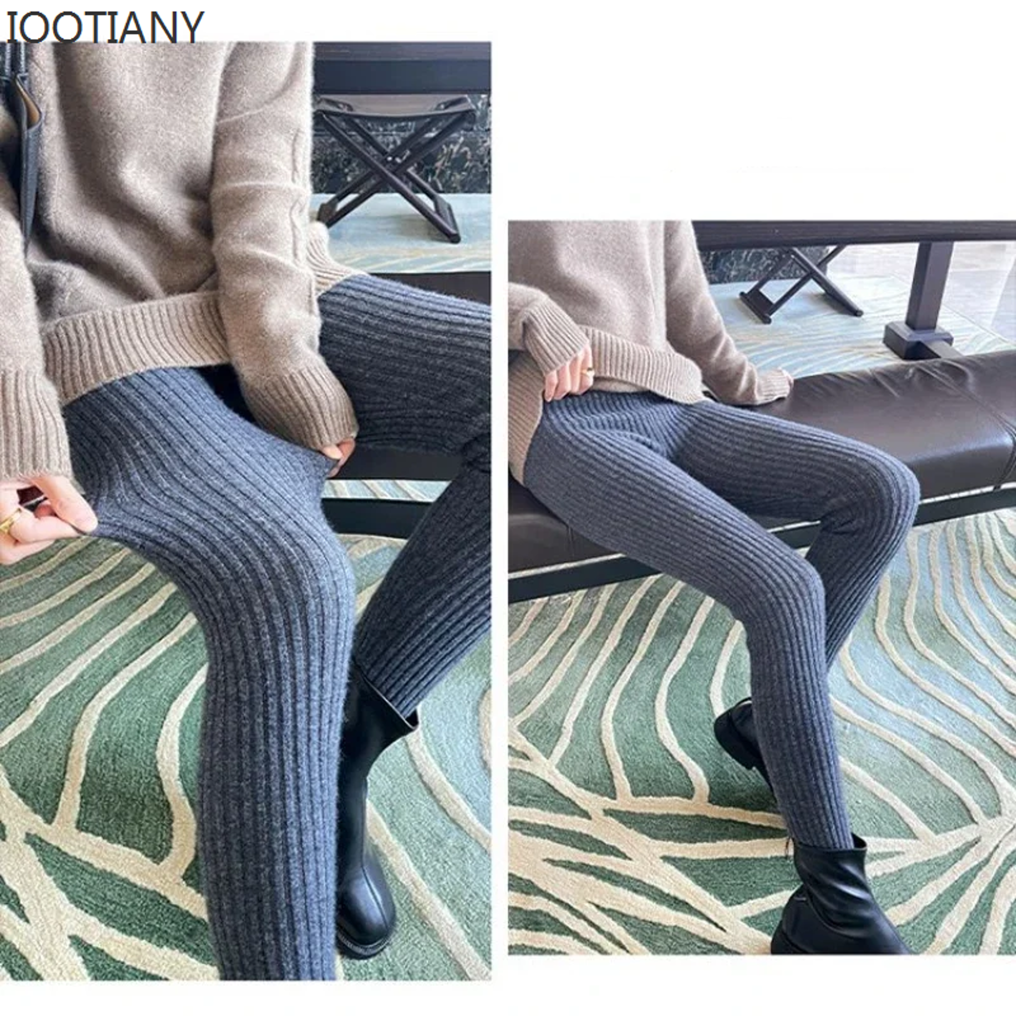 Women's Ribbed Knit Leggings Thick Stretchy Ankle-Length Pants – view 6