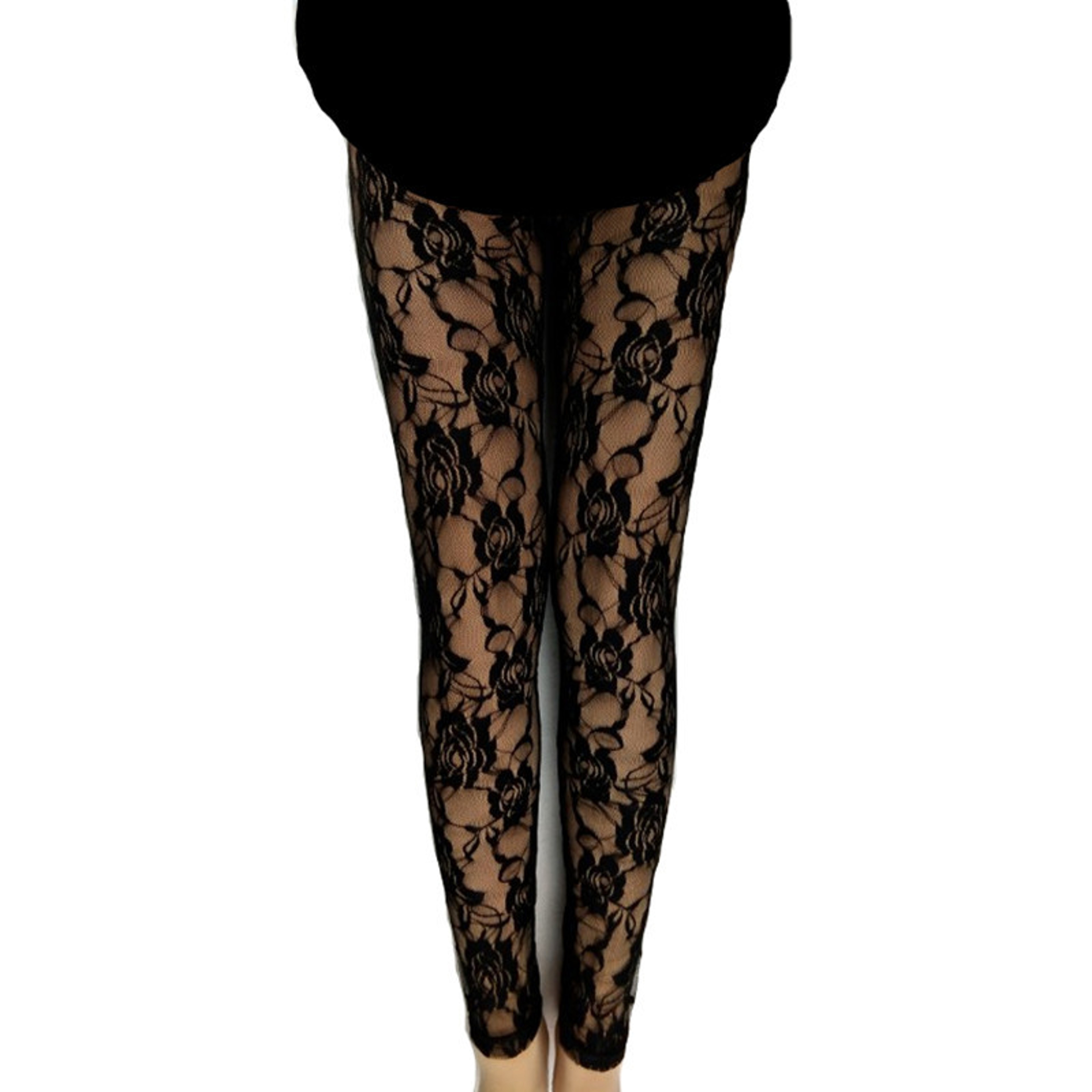 Women's High Waist Floral Embroidered Lace Leggings Ankle Length – view 5