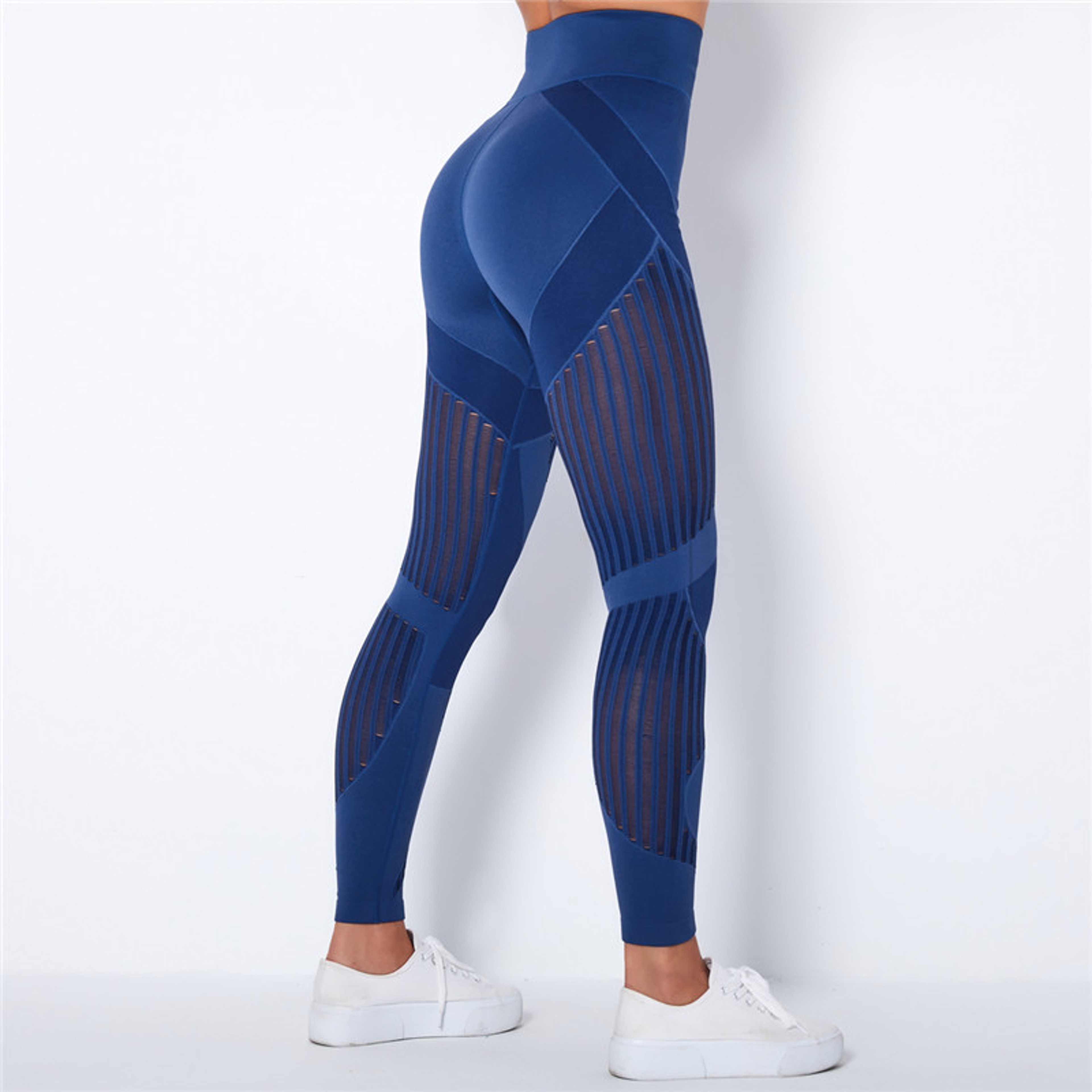 Women's High Waisted Seamless Mesh Leggings with Striped Design – view 7