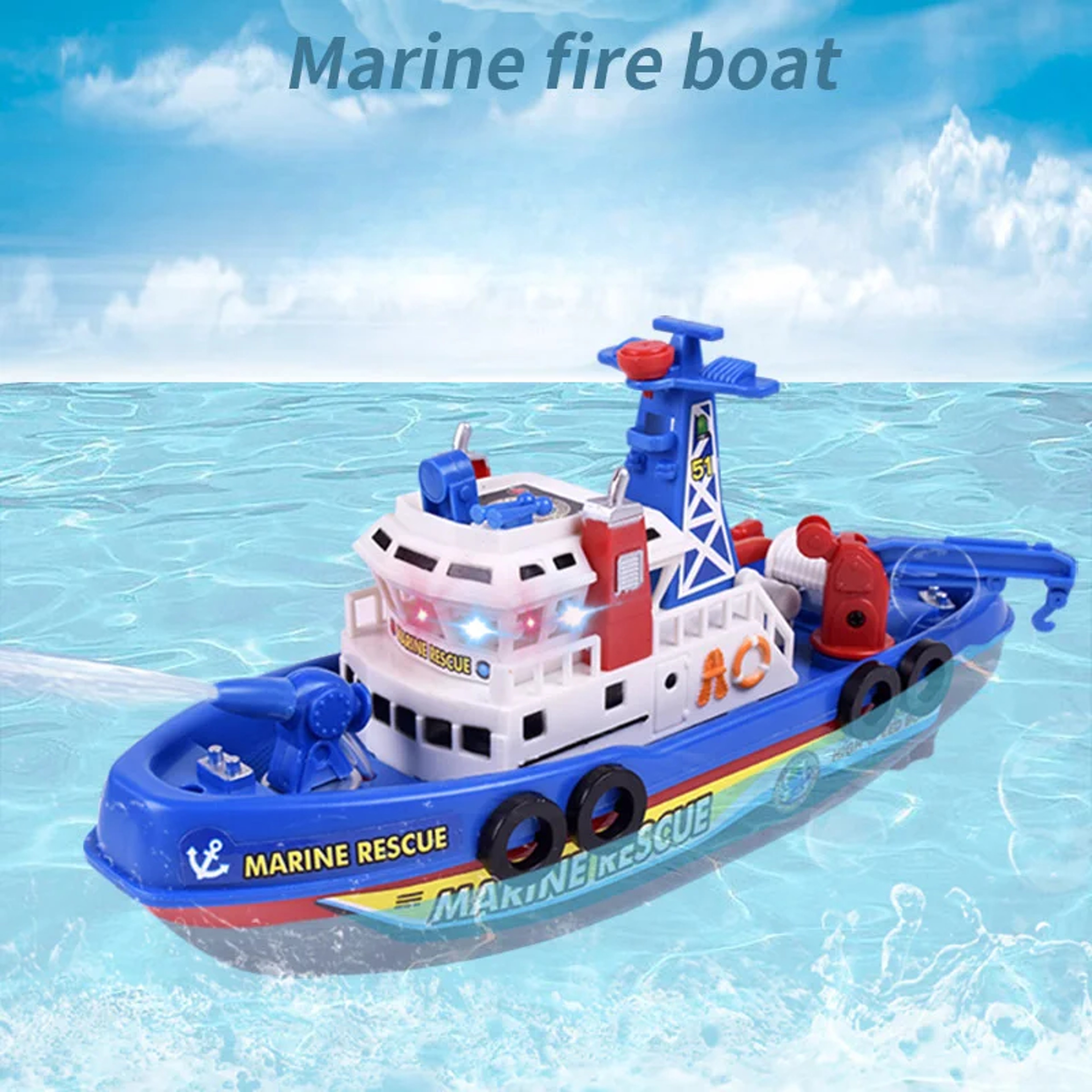 Electric Fire Fighting Rescue Boat Toy with Lights Music and Water Spraying – view 2