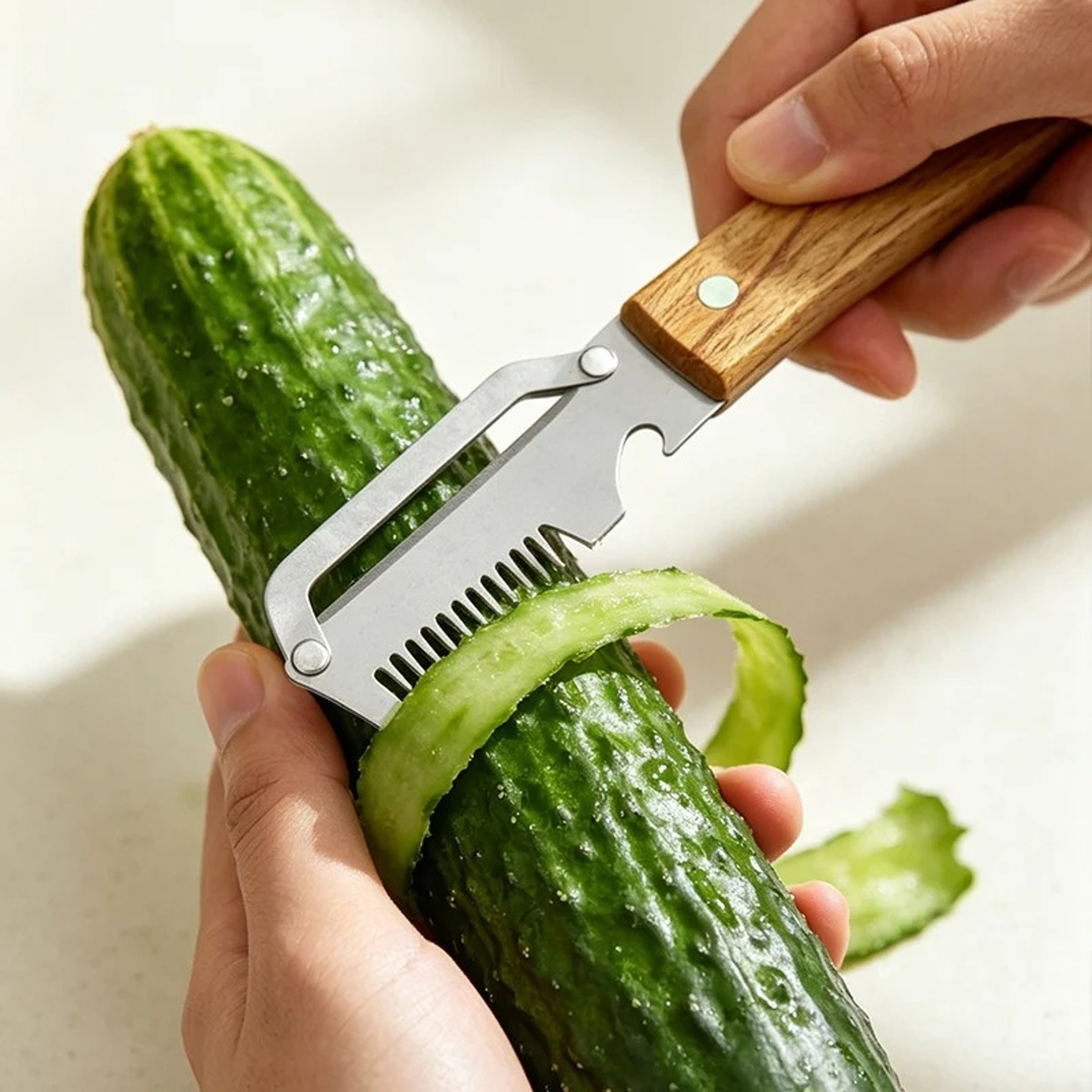 Multifunctional Stainless Steel Vegetable Peeler With Wooden Handle 2