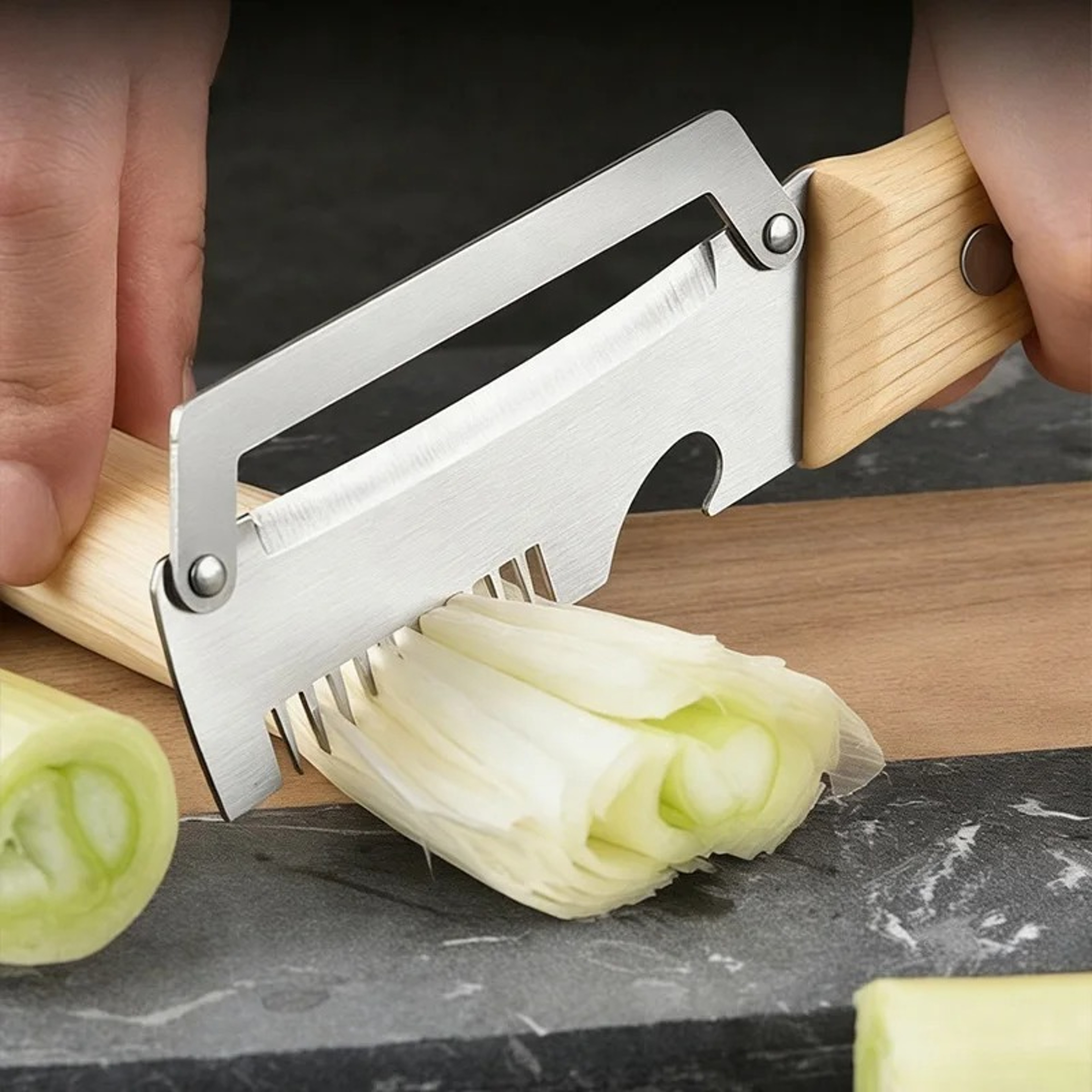 Multifunctional Stainless Steel Vegetable Peeler With Wooden Handle 3