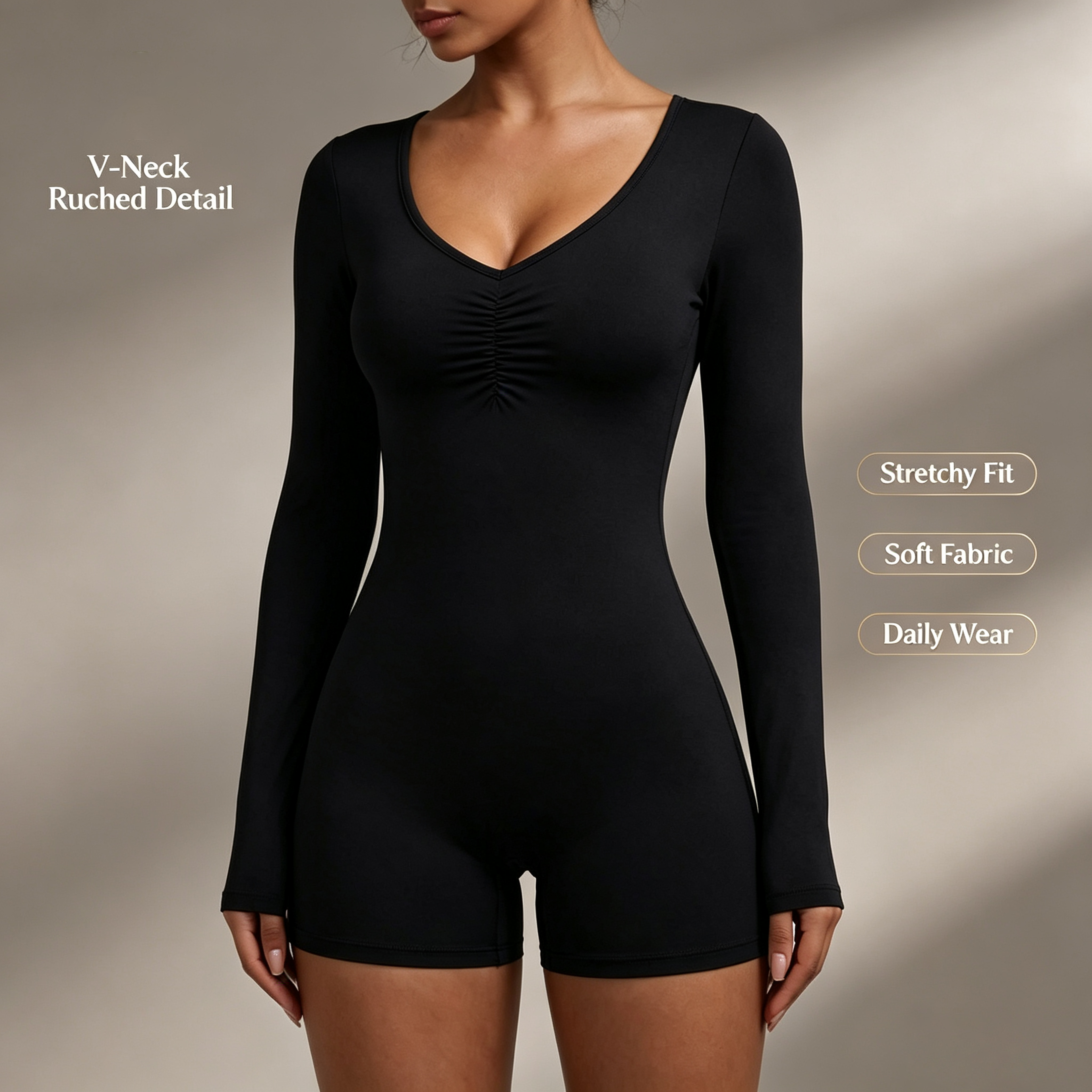 Women's Long Sleeve Workout Romper High Waist Slim Fit Gym Jumpsuit – view 1