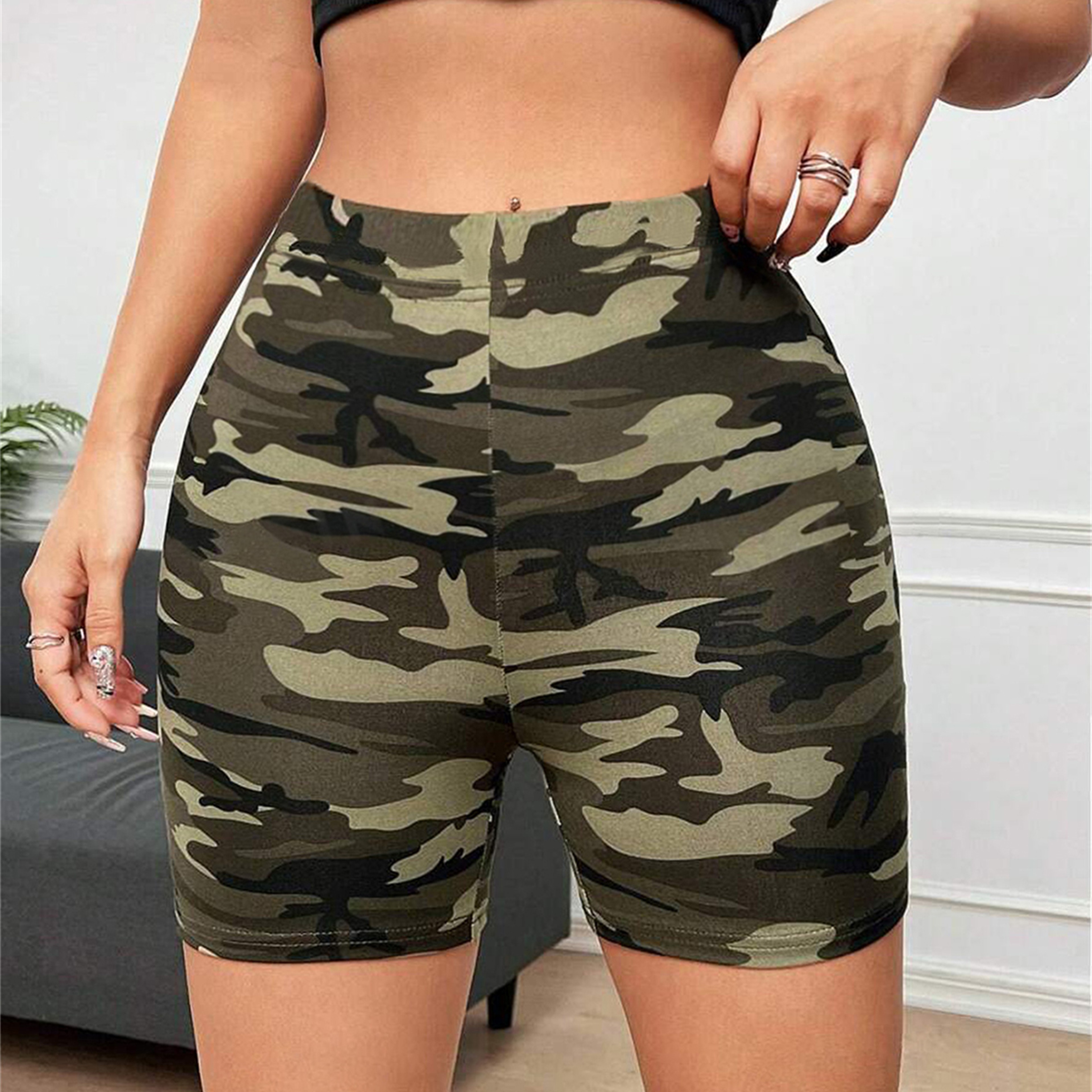 Women's High Waist Camouflage Print Stretch Yoga Workout Shorts – view 3