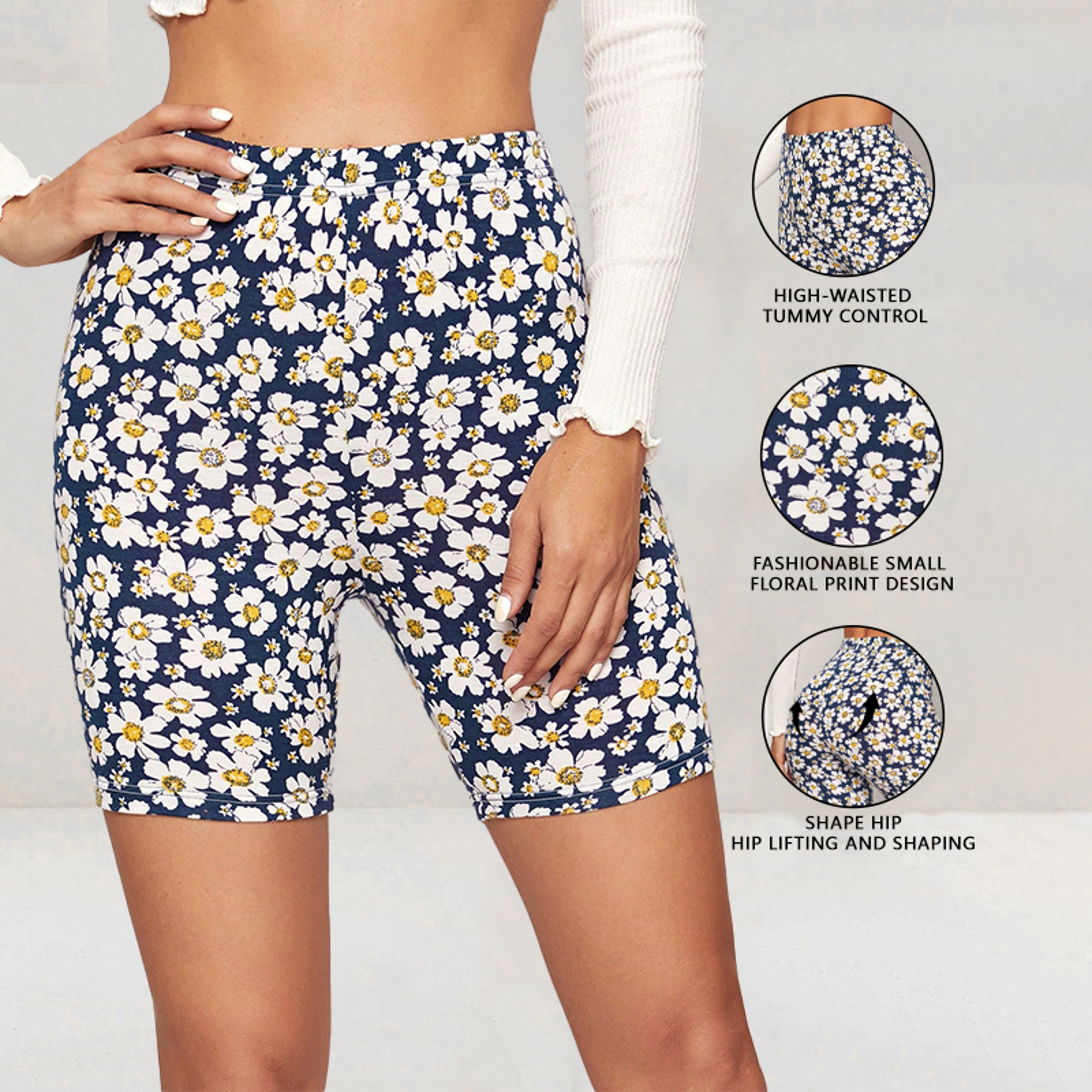 Women's High Waisted Floral Workout Shorts with Elastic Waistband – view 2