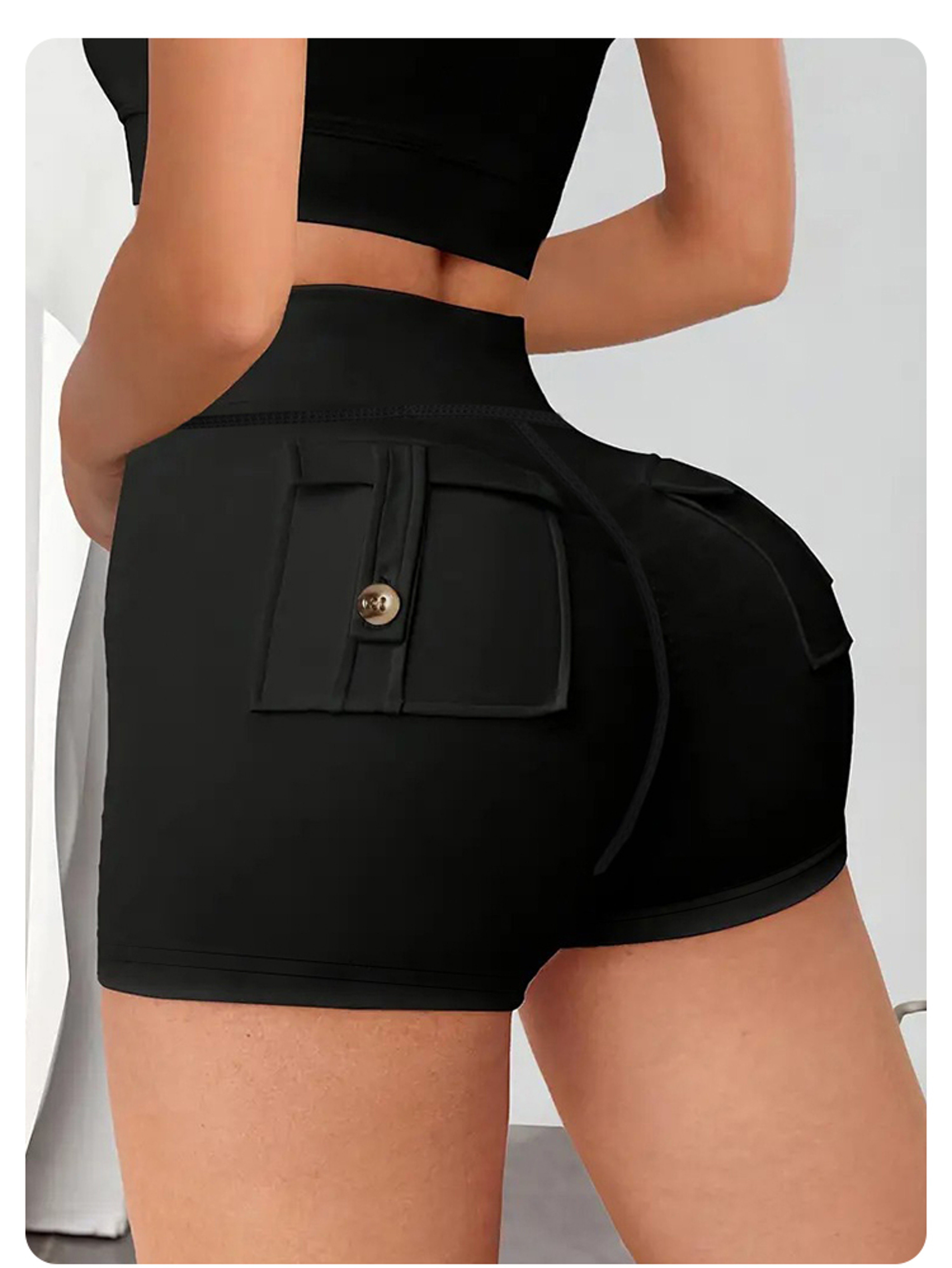 Womens High Waist Cargo Yoga Shorts With Stretchy Fabric And Multiple Pockets 2