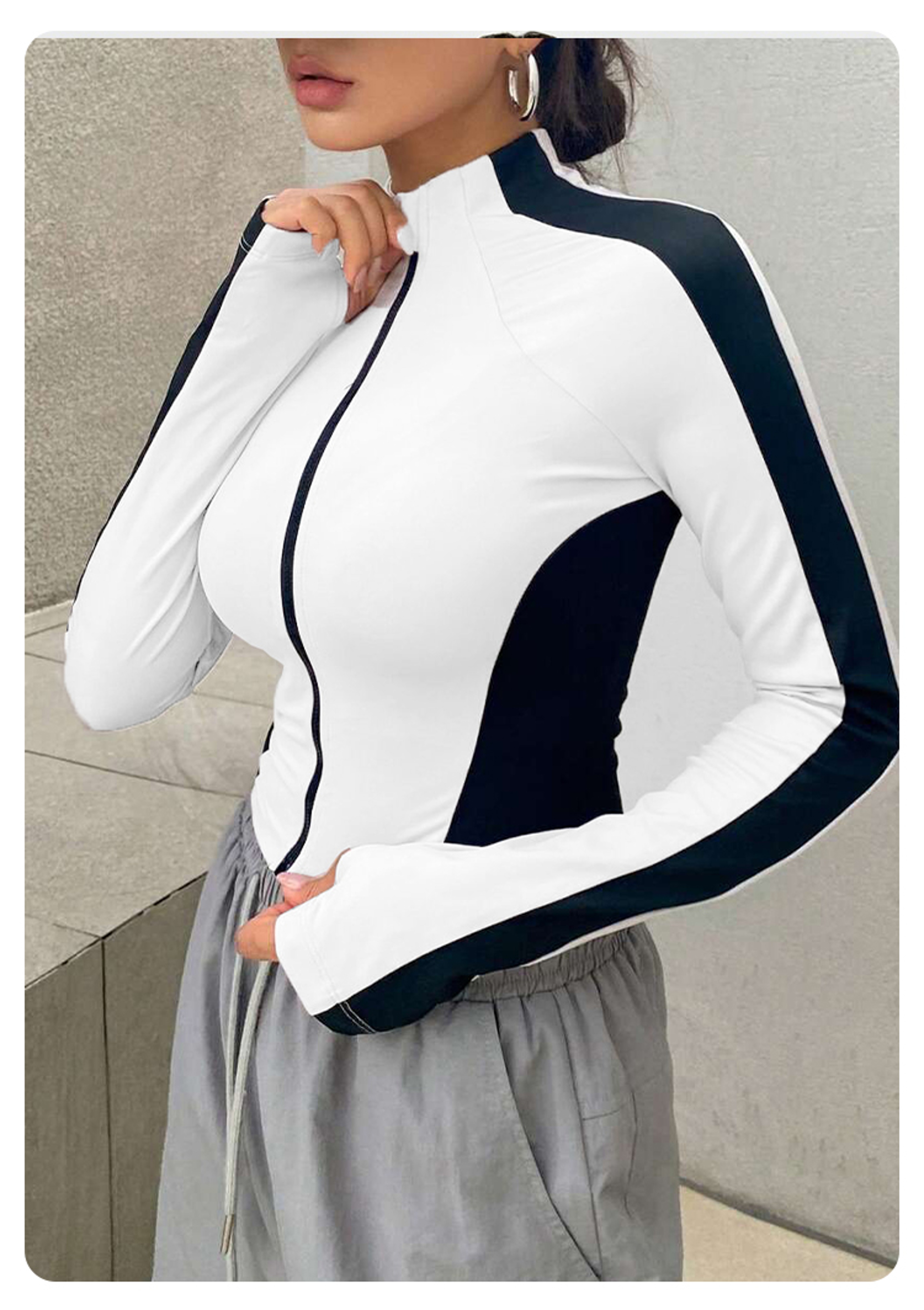 Womens Slim Fit Quick Dry Yoga Jacket With Full Zip And Stand Up Collar 0