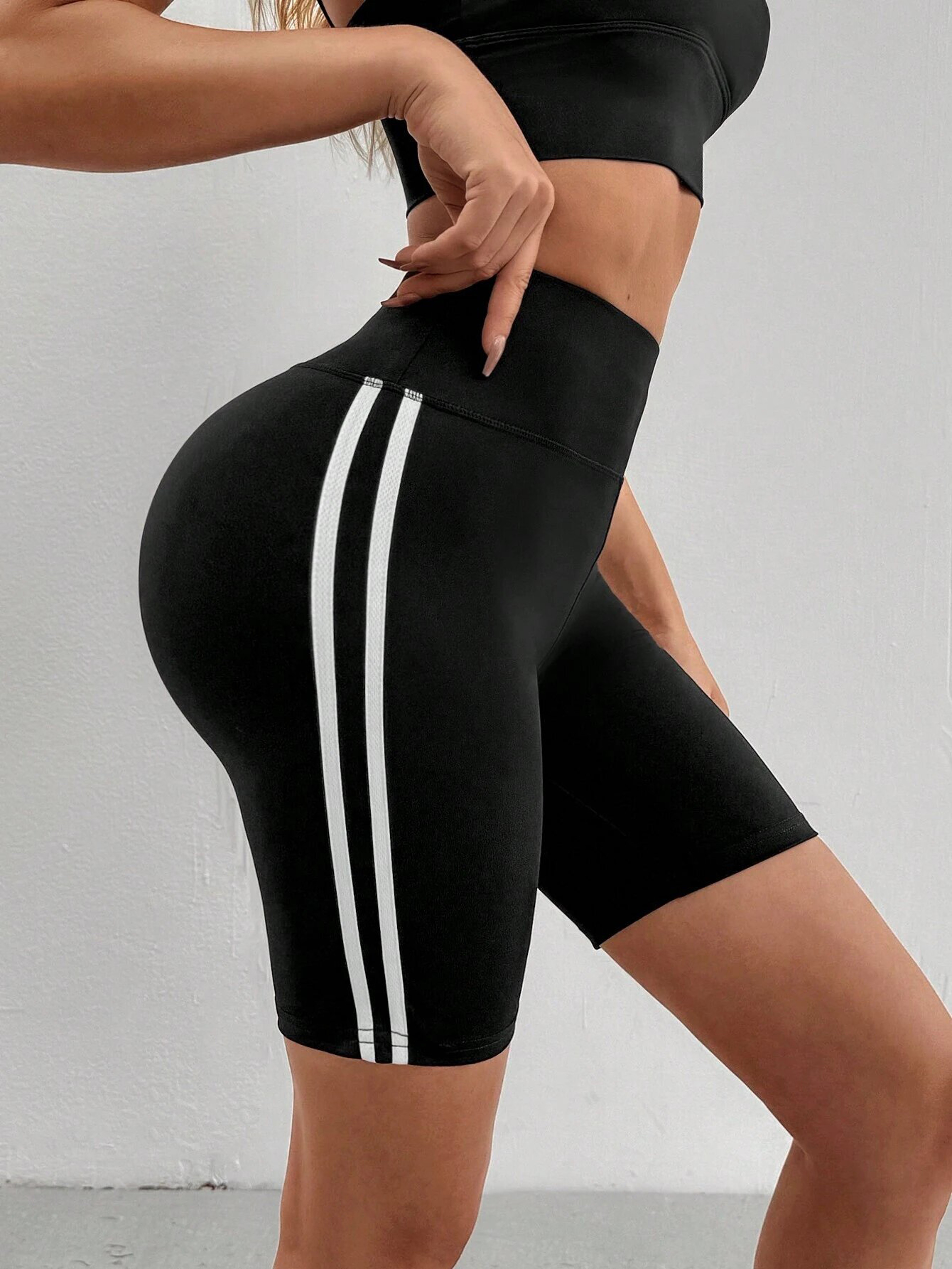 Womens High Waisted Yoga Shorts With Side Stripes And Tummy Control 4