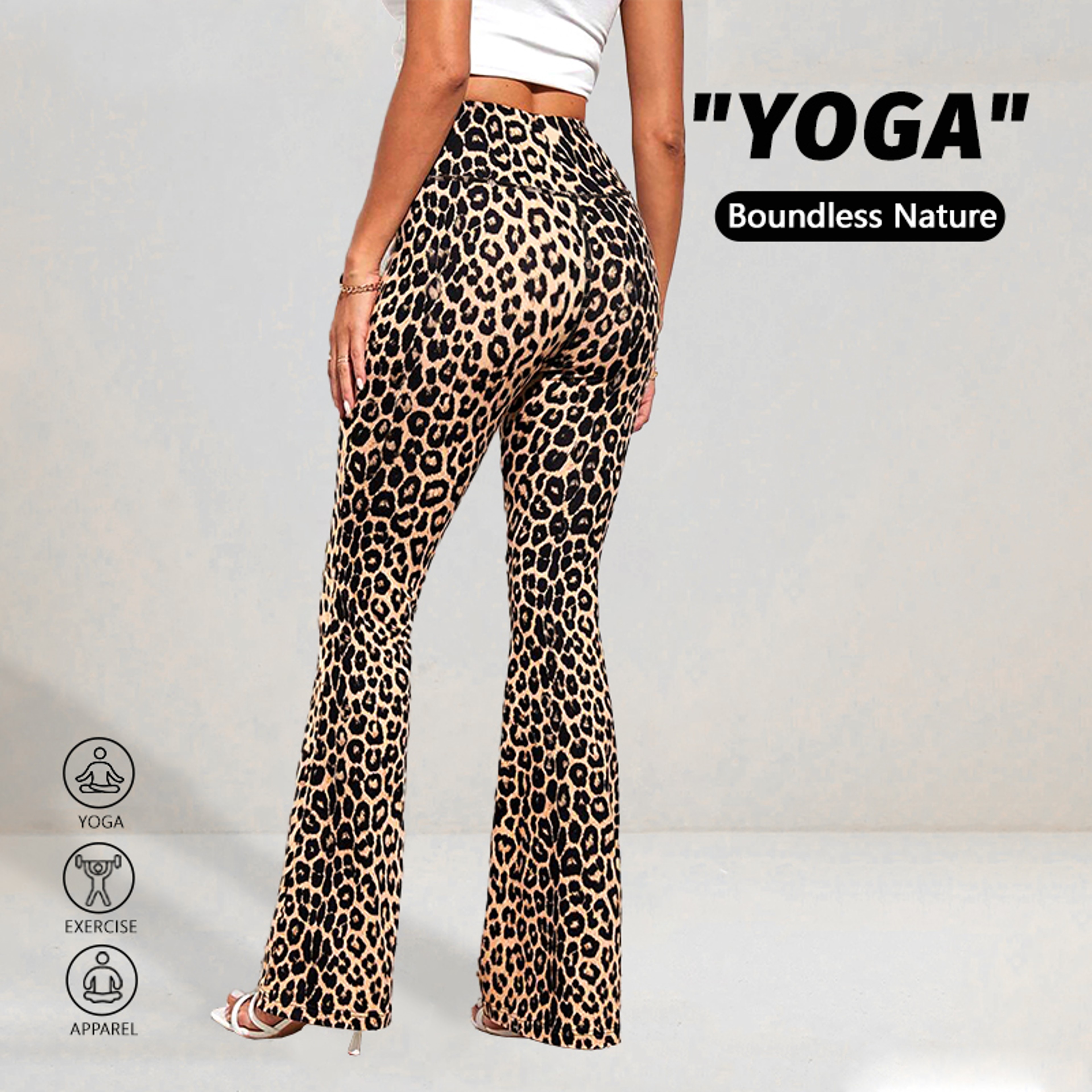 Womens Leopard Print High Waist Flared Yoga Leggings For Fitness 1