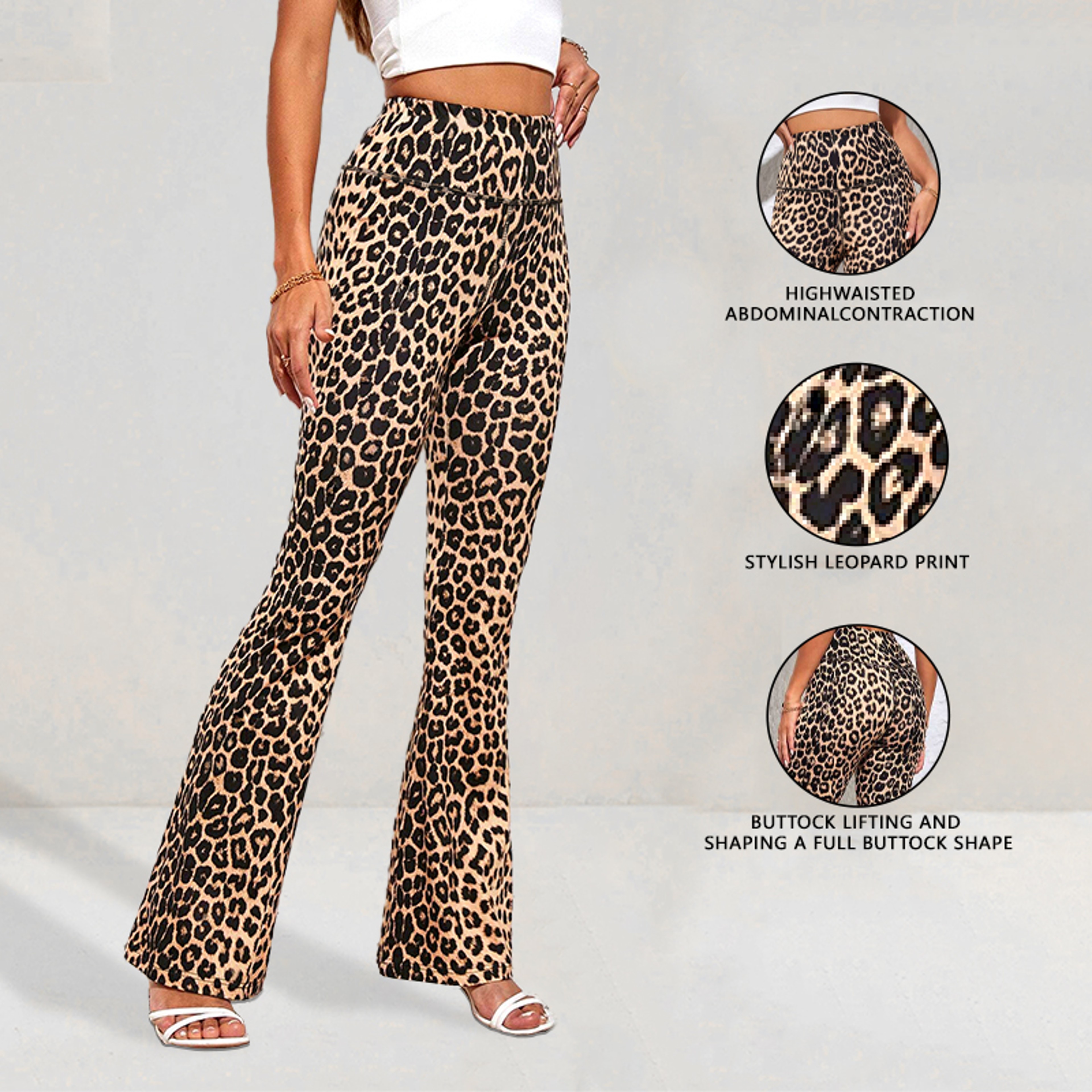 Womens Leopard Print High Waist Flared Yoga Leggings For Fitness 2