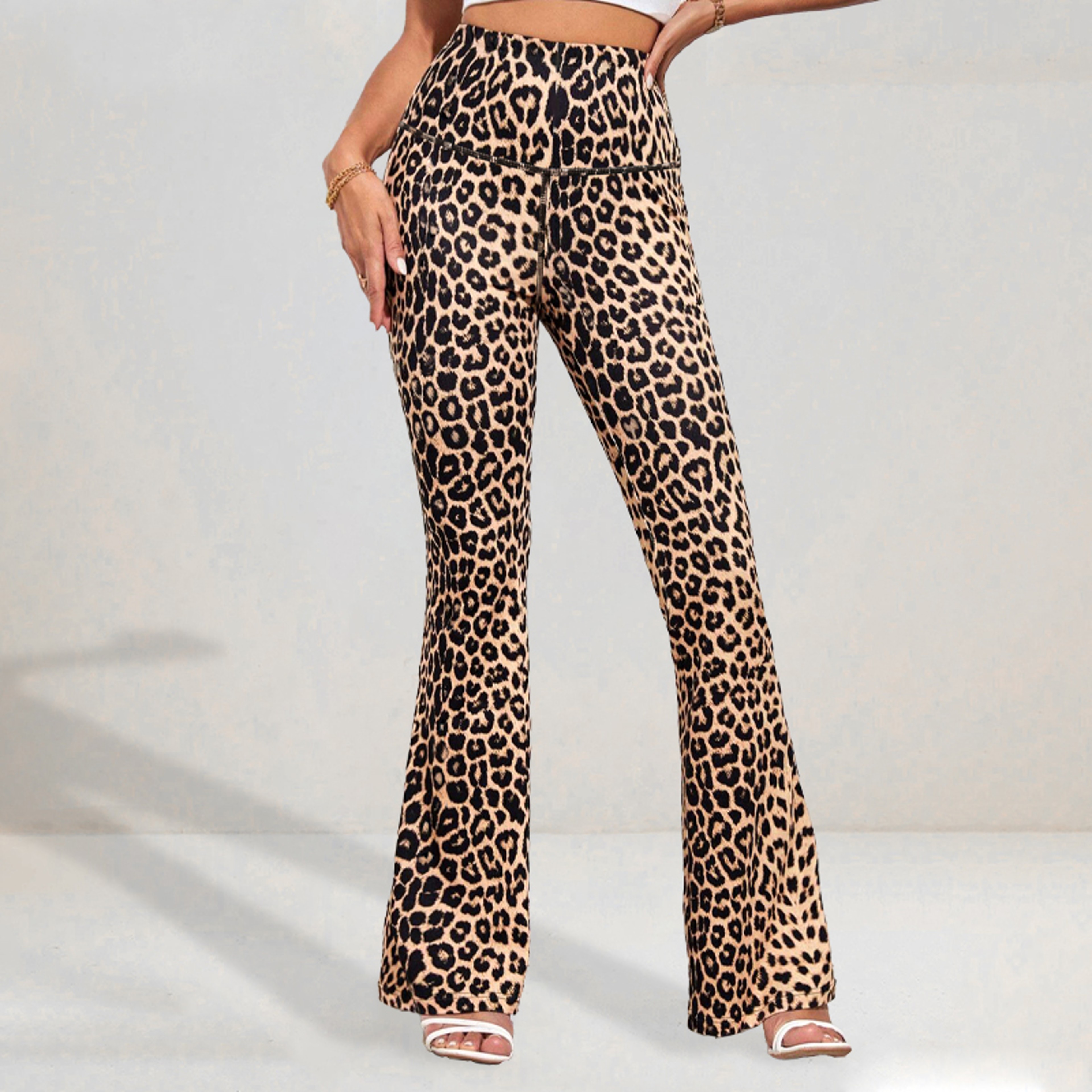 Womens Leopard Print High Waist Flared Yoga Leggings For Fitness 0
